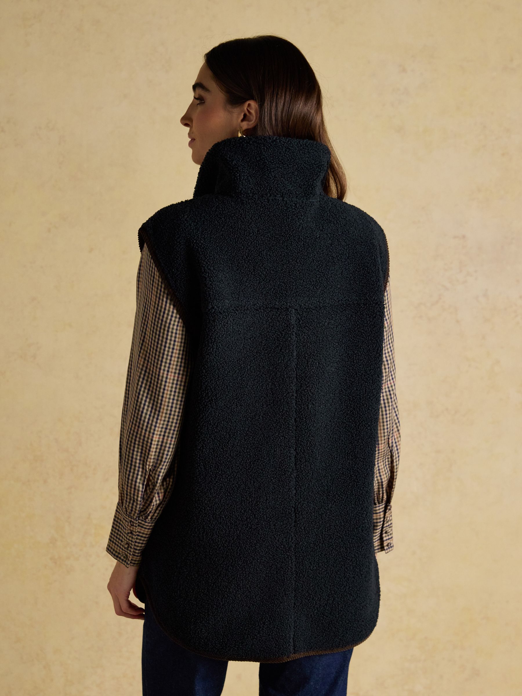 Sadie Navy Longline Button Through Fleece Gilet - Image 2 of 9