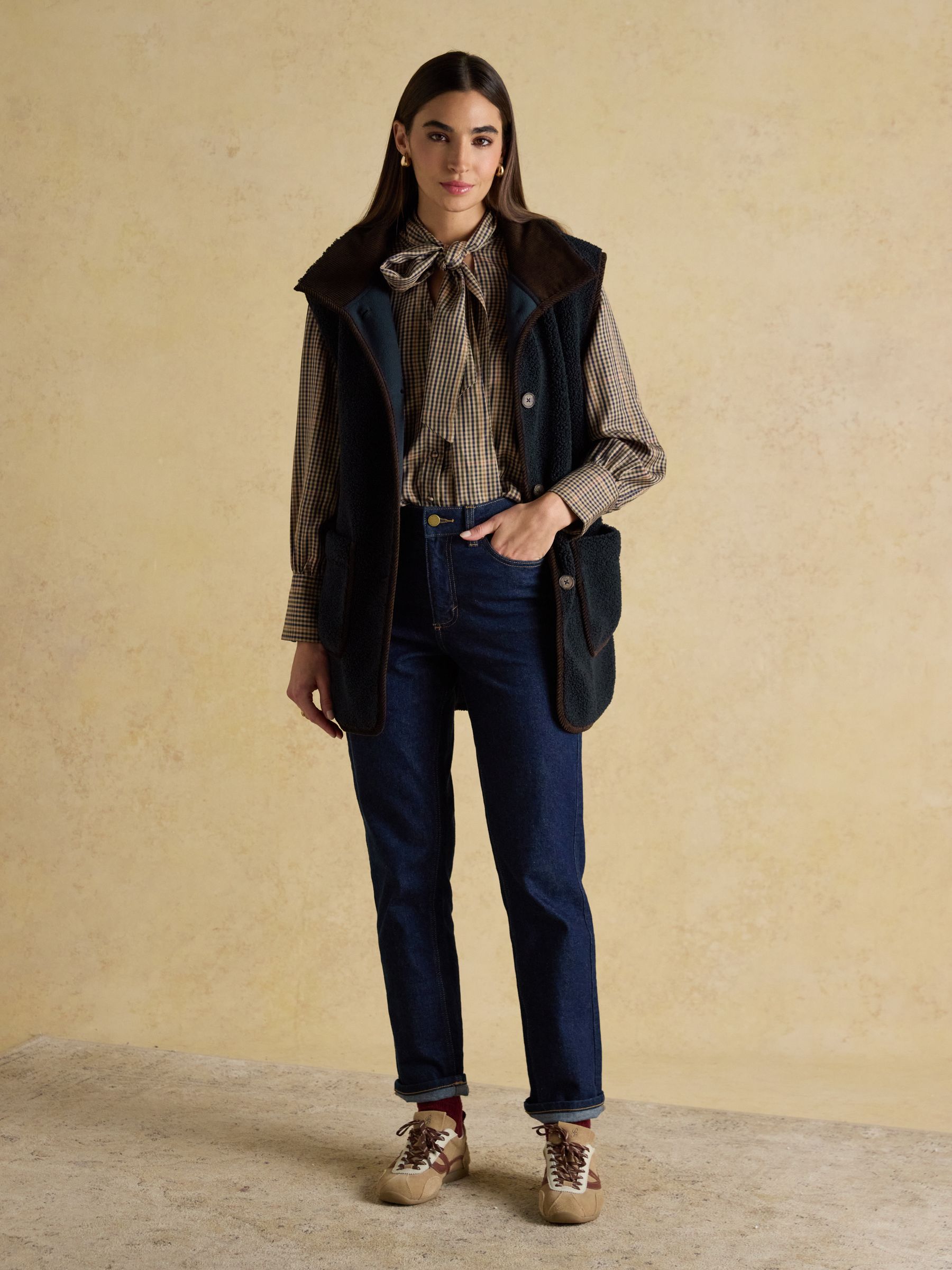 Sadie Navy Longline Button Through Fleece Gilet - Image 3 of 9