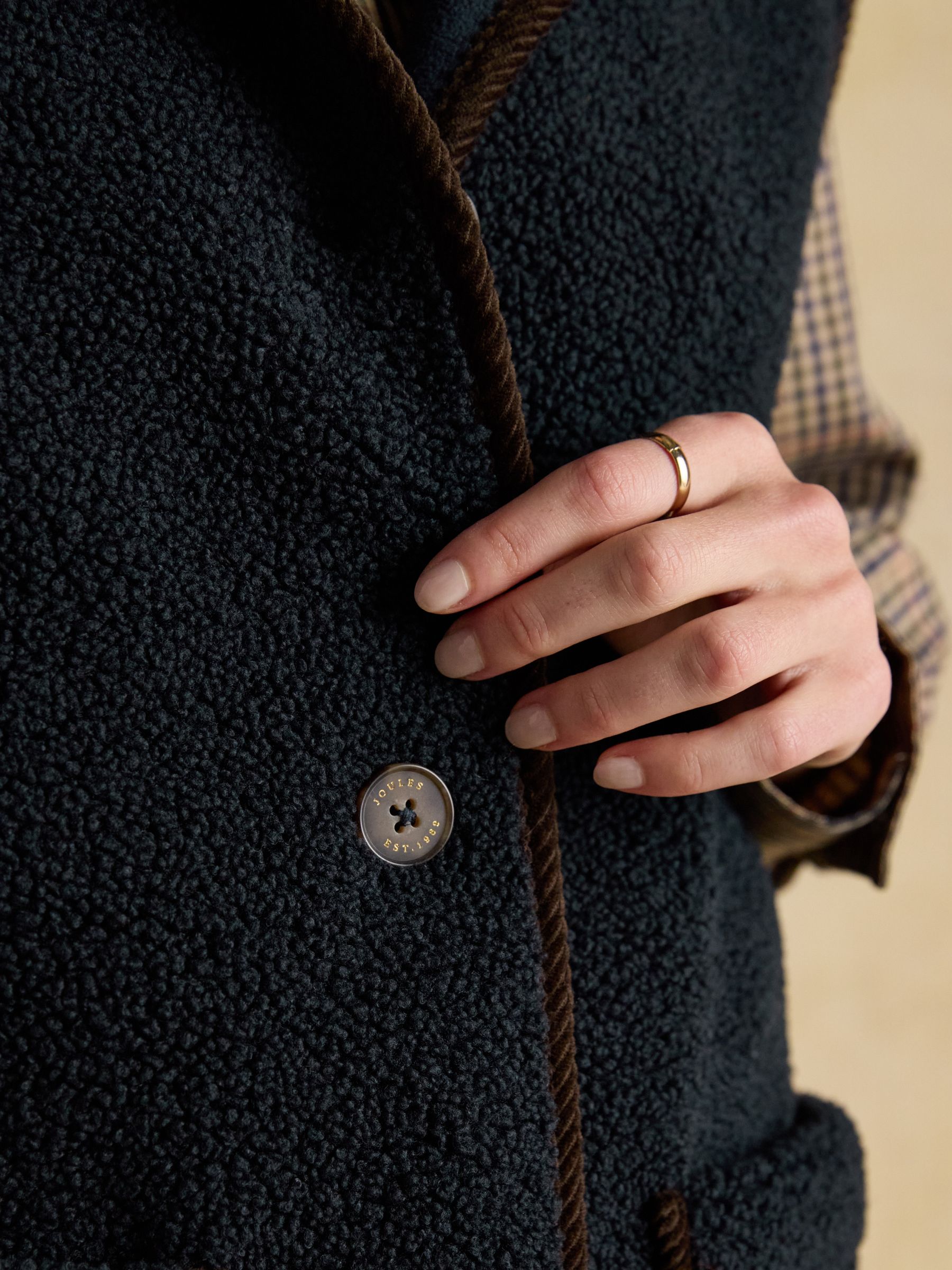 Sadie Navy Longline Button Through Fleece Gilet - Image 5 of 9