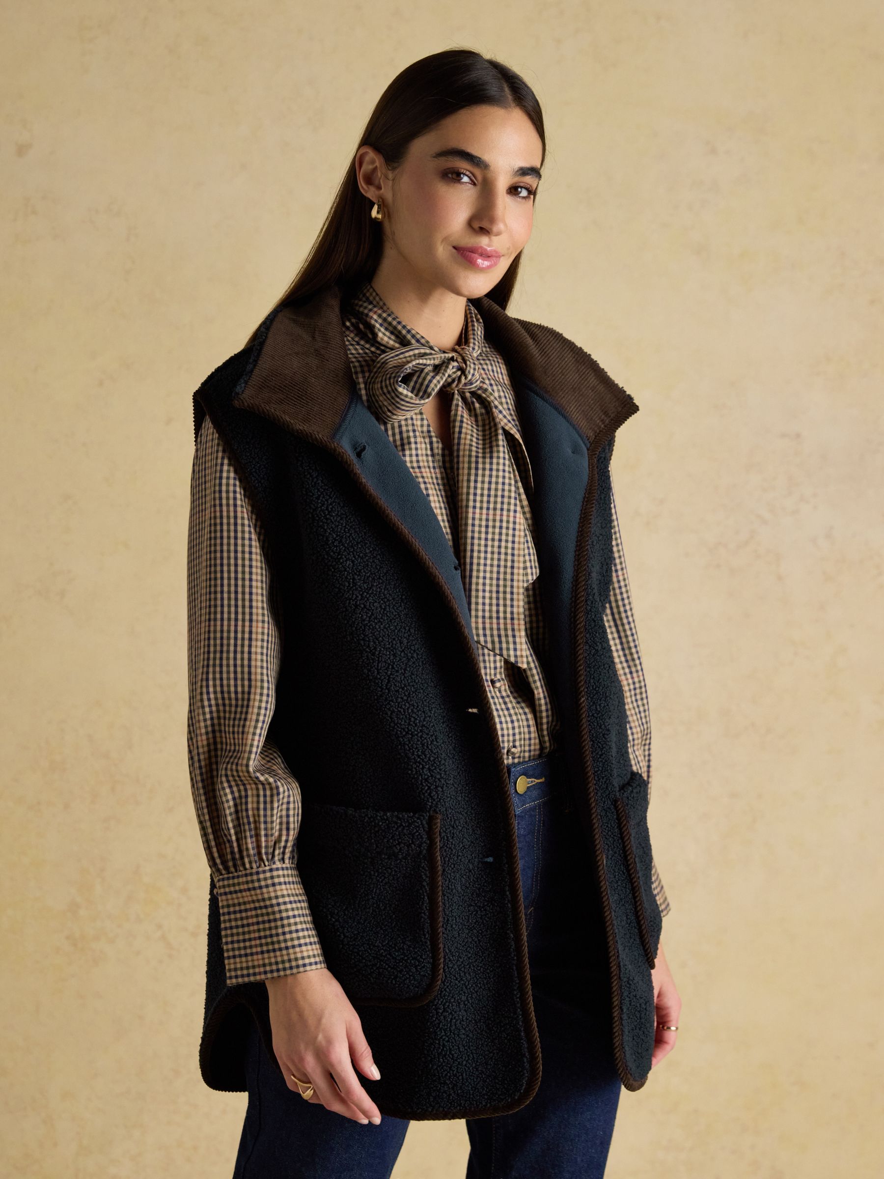 Sadie Navy Longline Button Through Fleece Gilet - Image 6 of 9