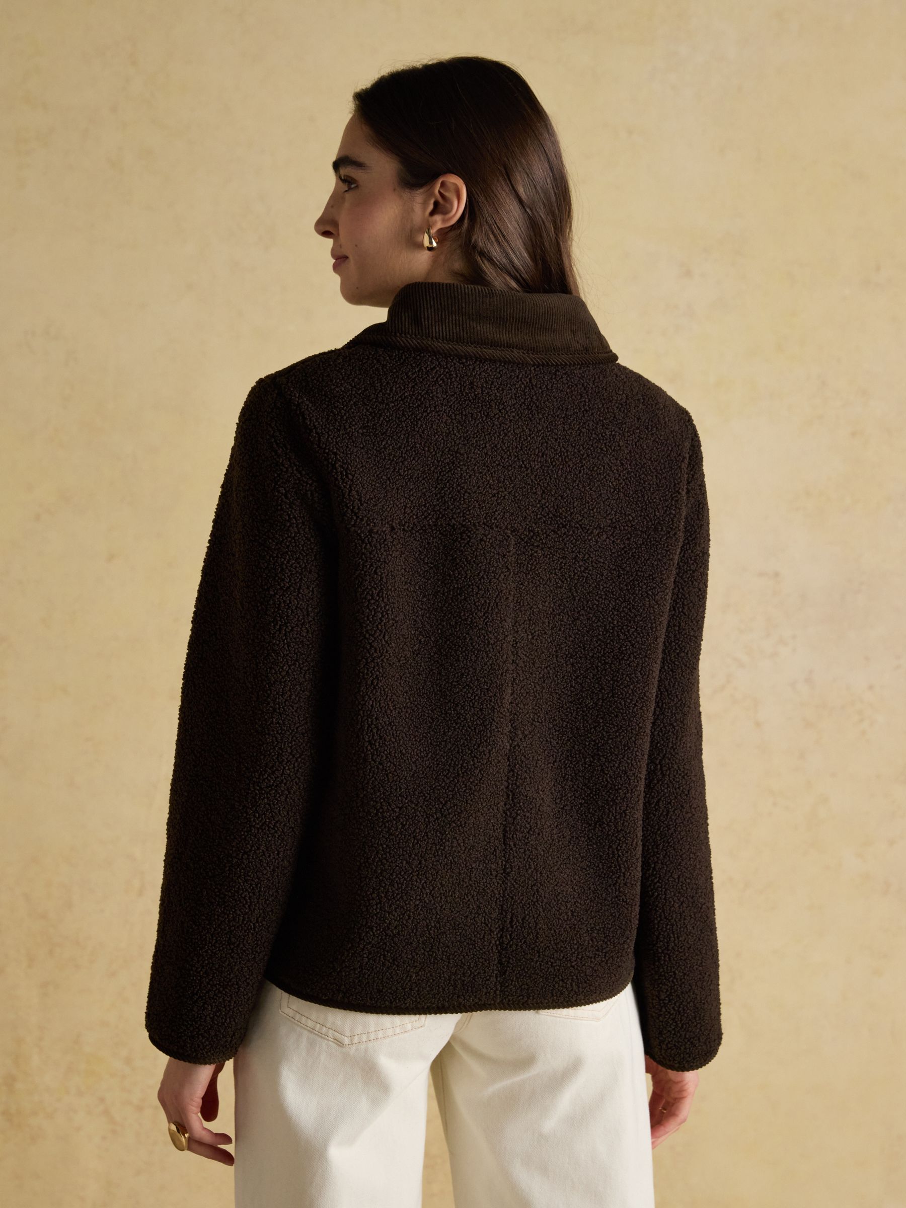 Sadie Chocolate Brown Regular Fleece Jacket with Button Fastening - Image 2 of 8