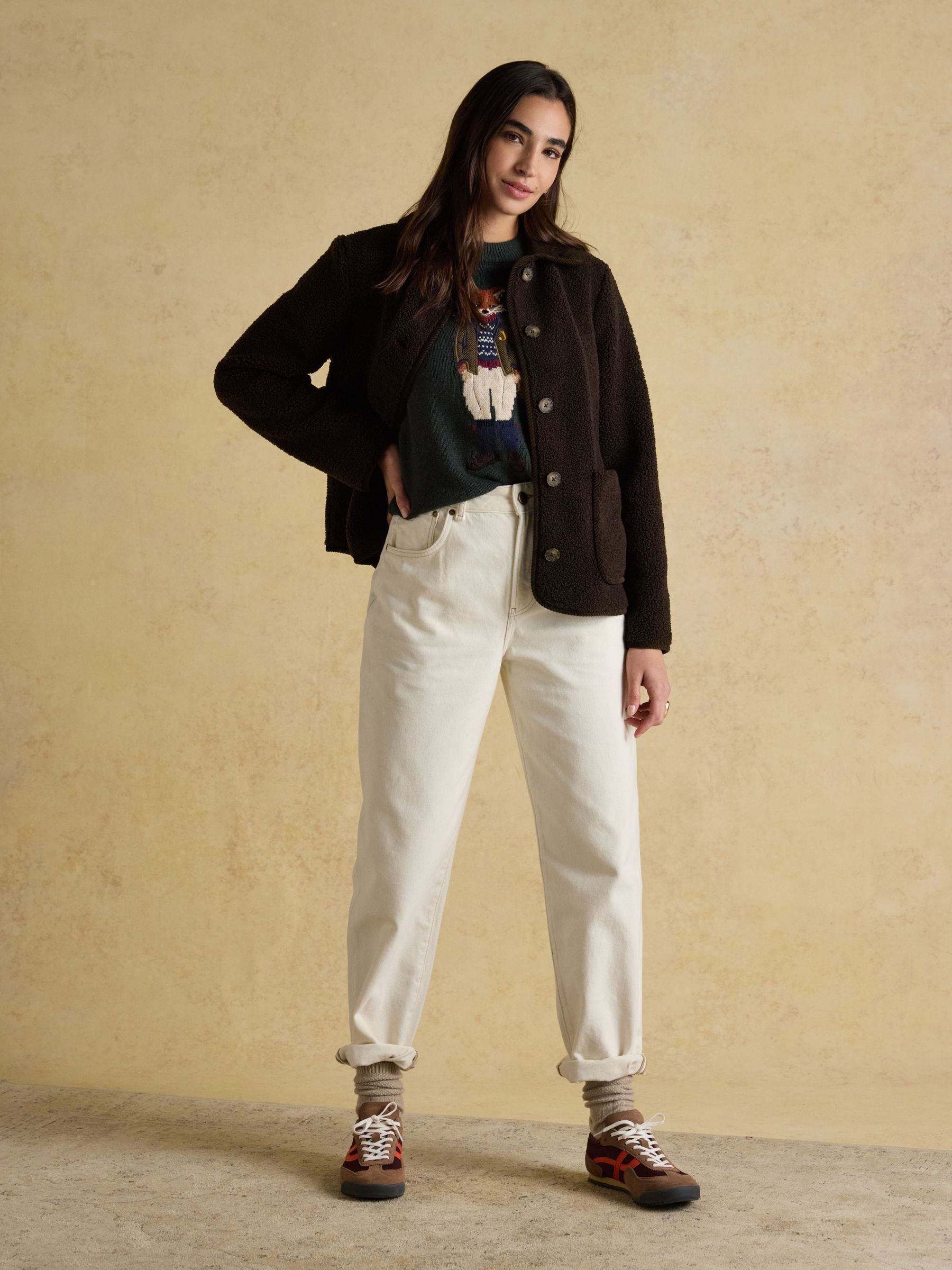 Sadie Chocolate Brown Regular Fleece Jacket with Button Fastening - Image 3 of 8