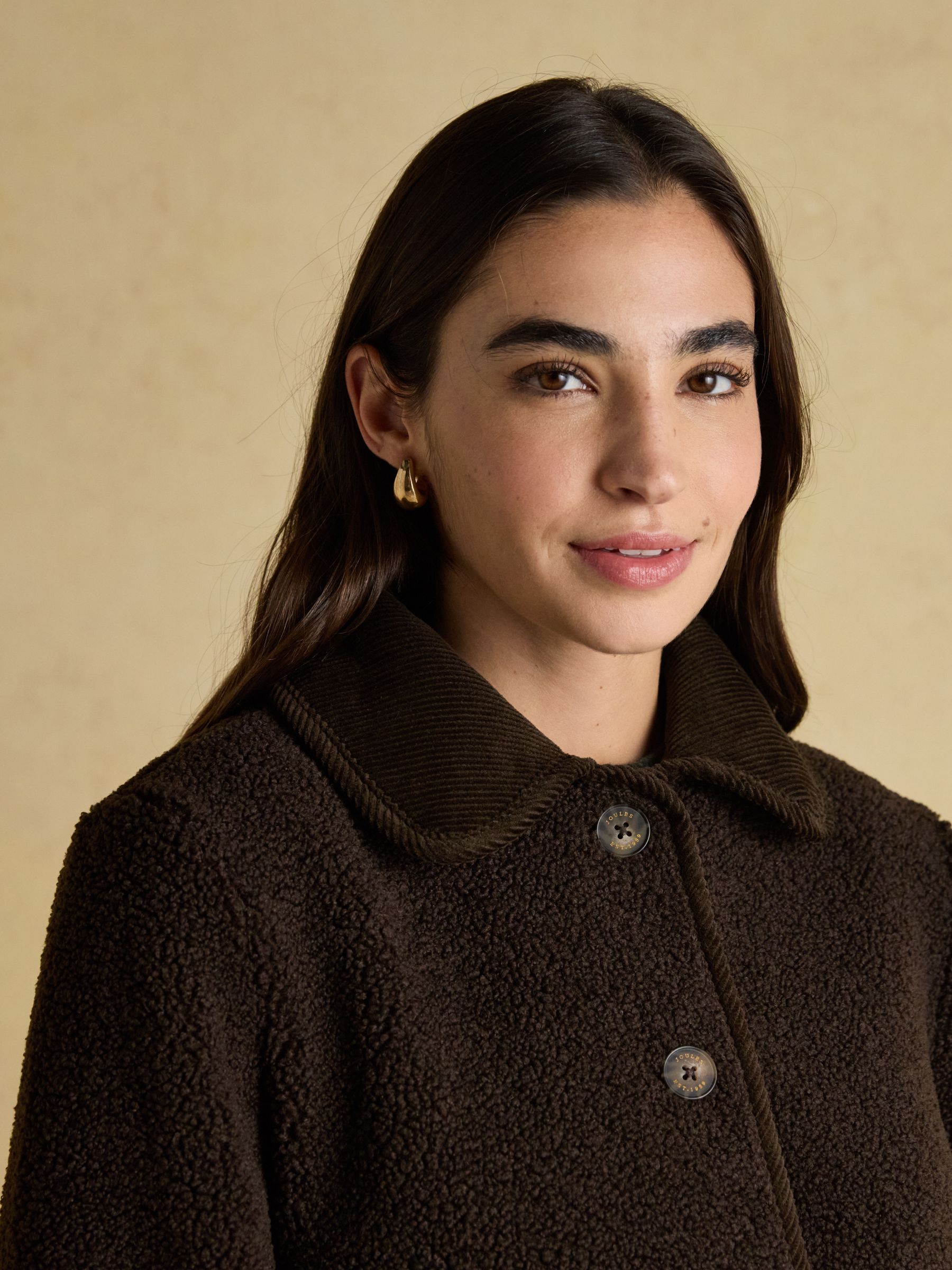 Sadie Chocolate Brown Regular Fleece Jacket with Button Fastening - Image 5 of 8