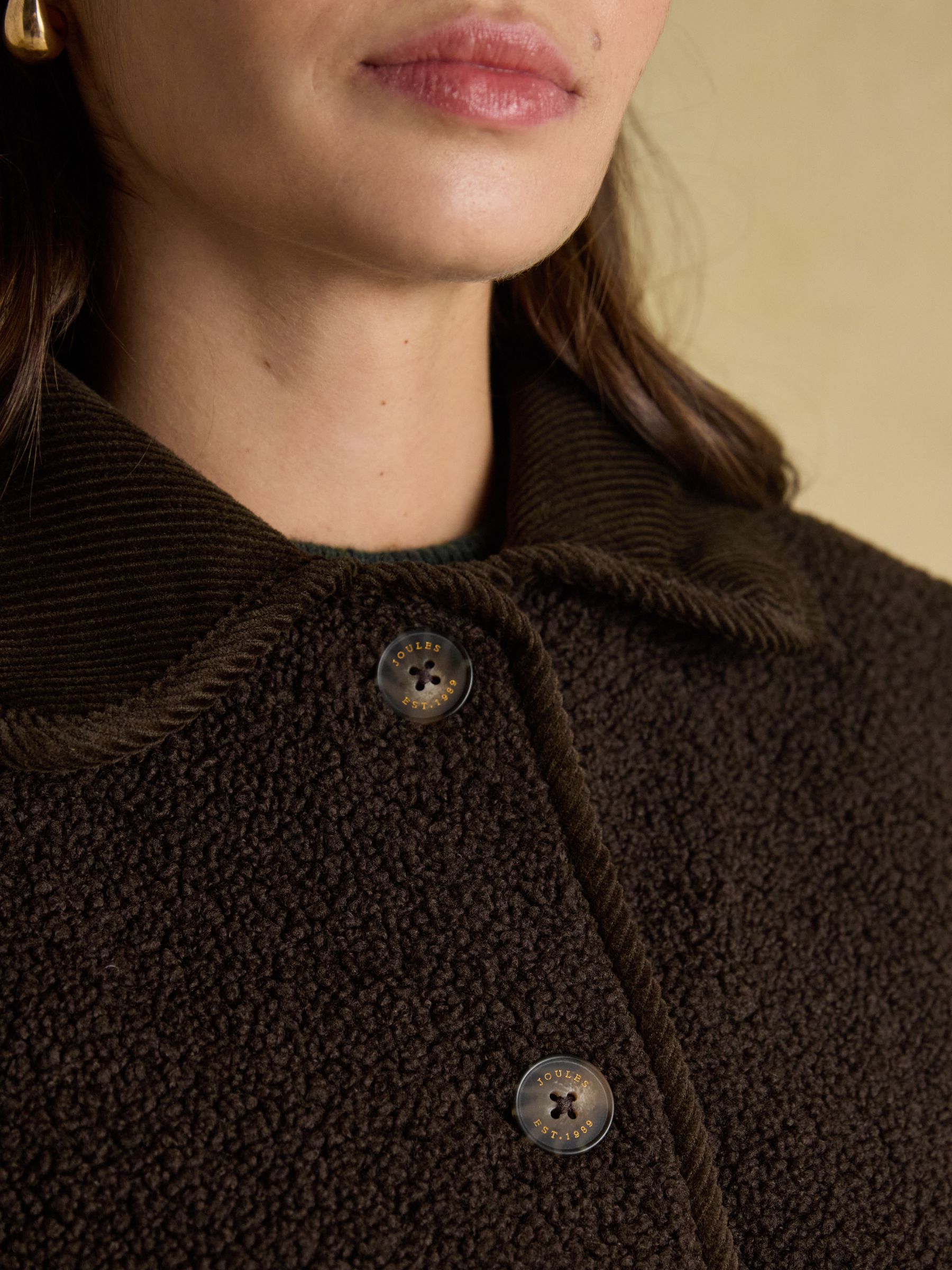 Sadie Chocolate Brown Regular Fleece Jacket with Button Fastening - Image 7 of 8