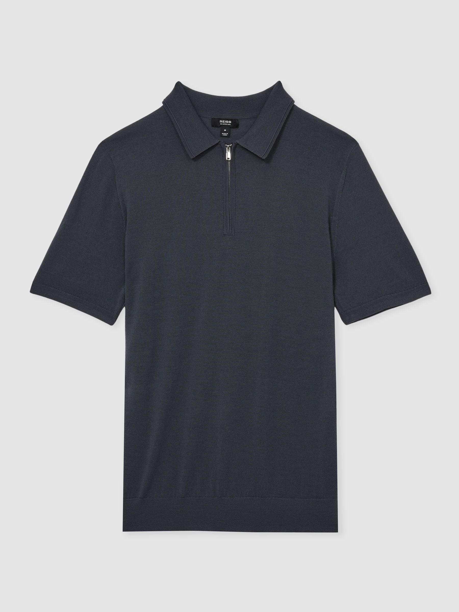 Merino Wool Half-Zip Polo Shirt in Blackened Blue - Image 2 of 7