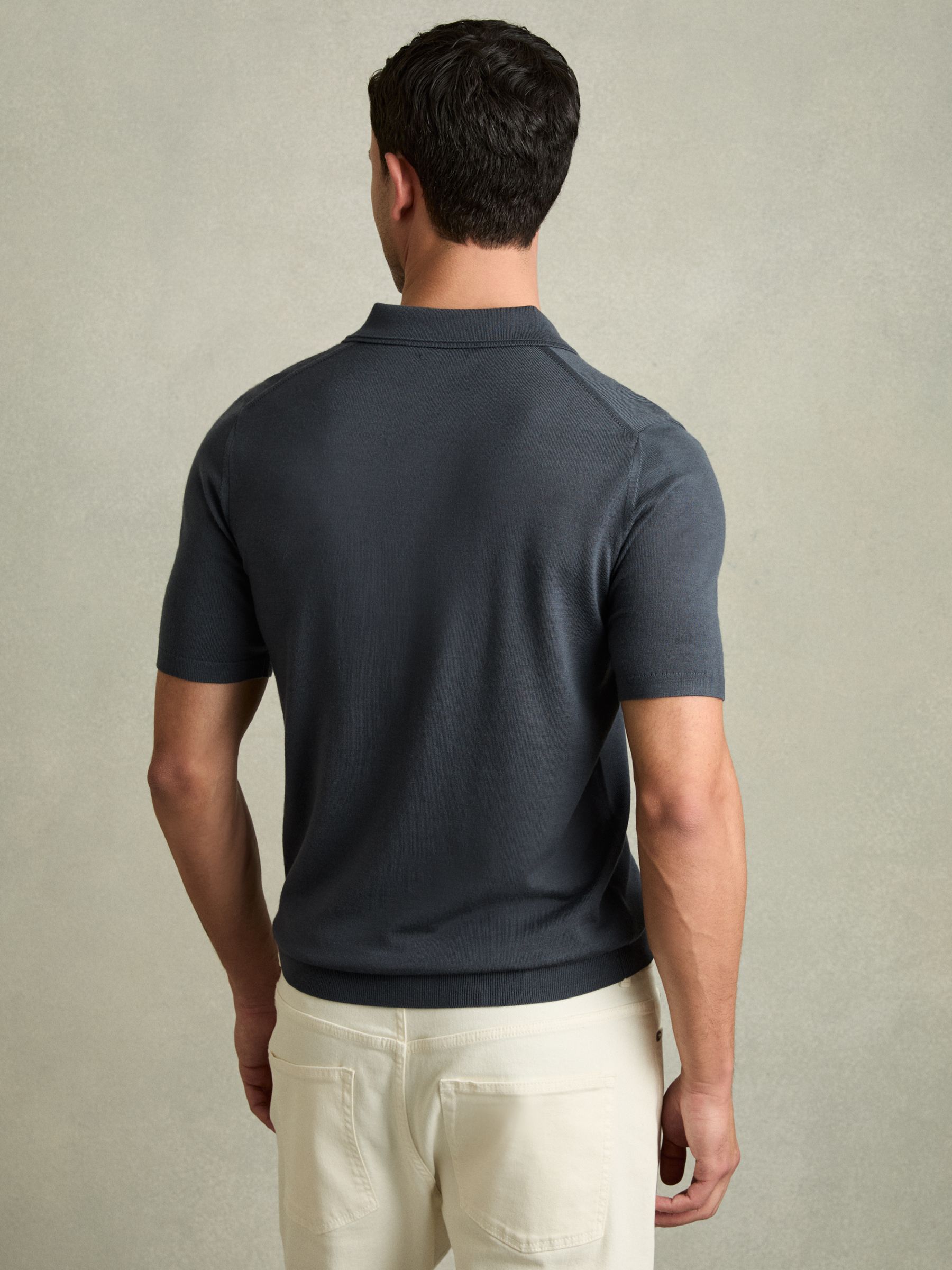 Merino Wool Half-Zip Polo Shirt in Blackened Blue - Image 5 of 7