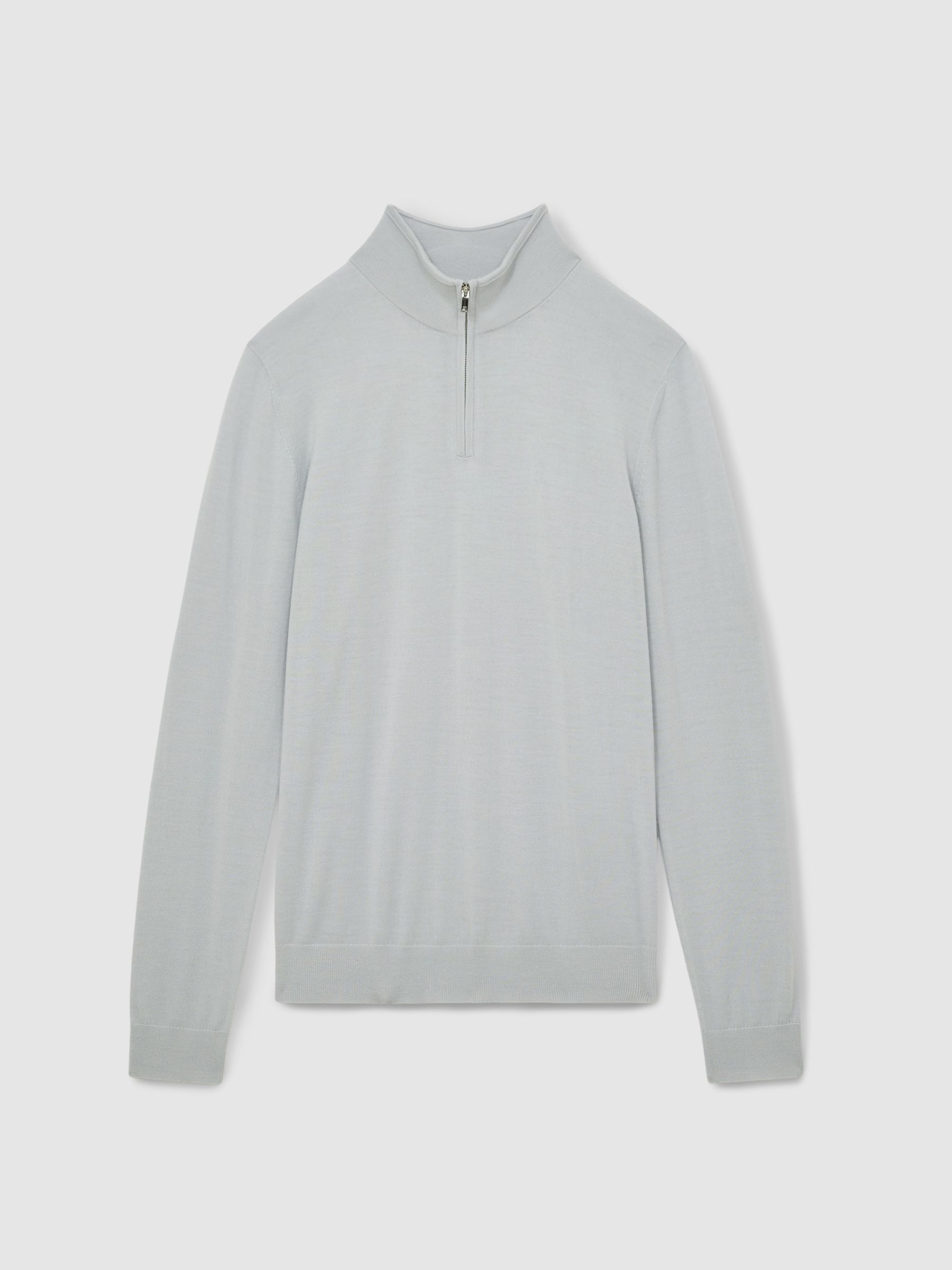 Merino Wool Half-Zip Funnel Neck Jumper in Iced Blue - Image 2 of 7