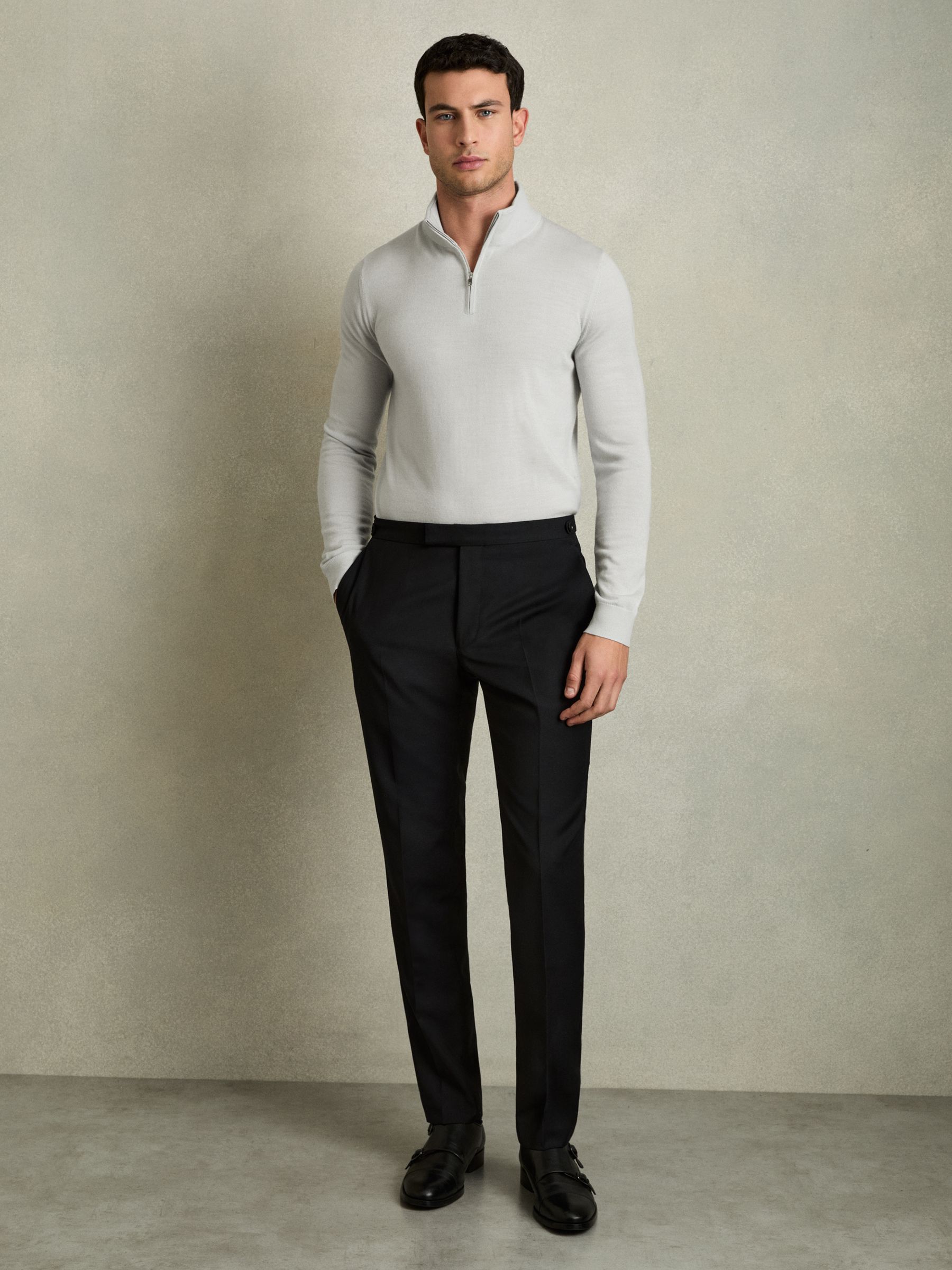 Merino Wool Half-Zip Funnel Neck Jumper in Iced Blue - Image 3 of 7