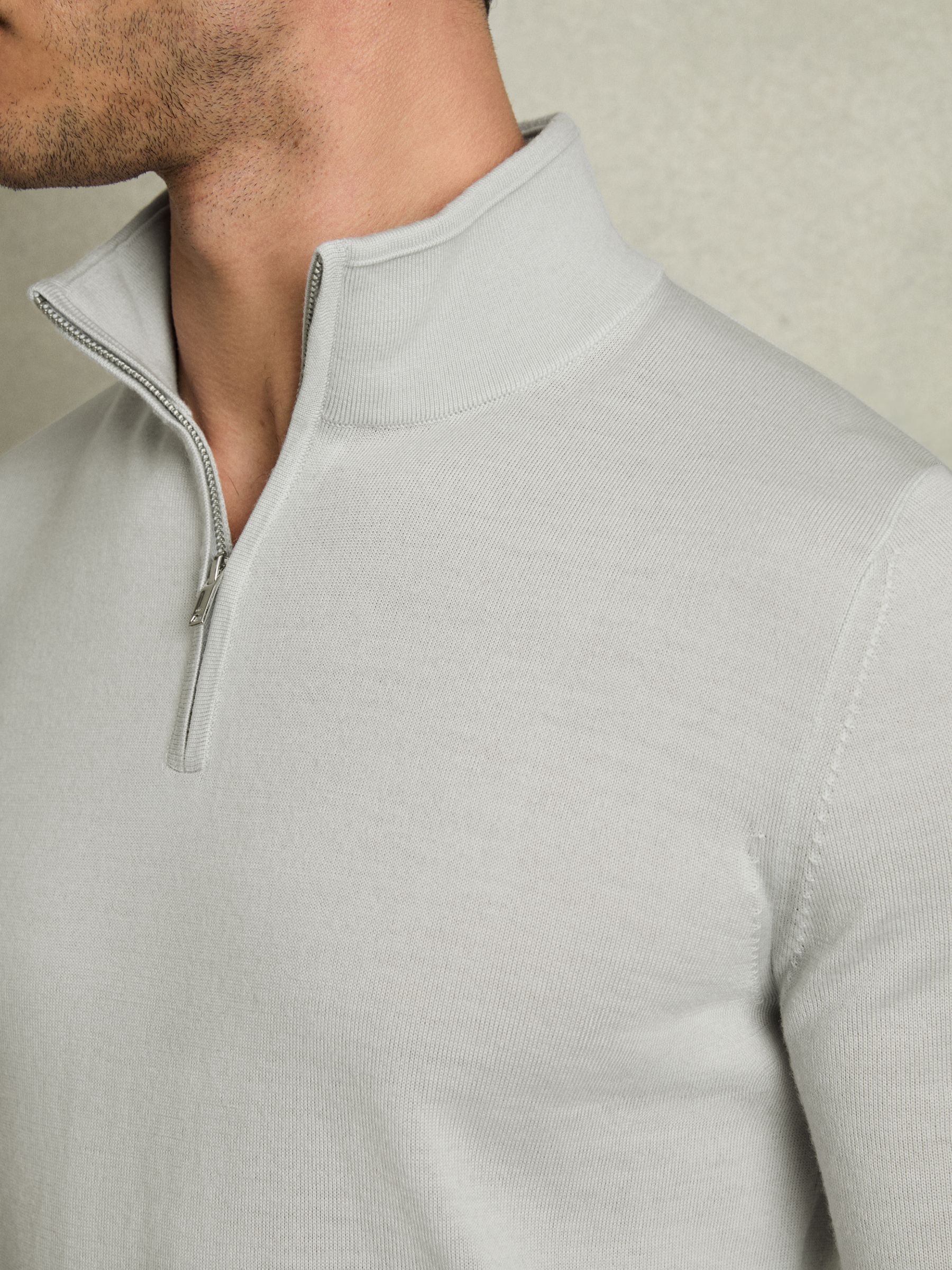 Merino Wool Half-Zip Funnel Neck Jumper in Iced Blue - Image 4 of 7