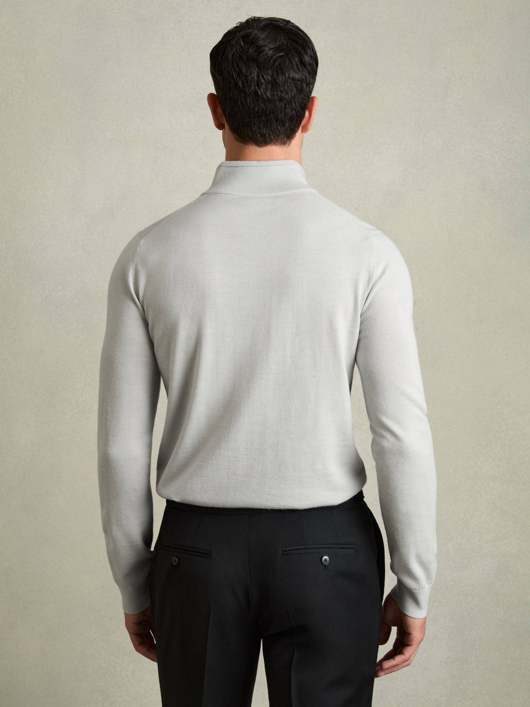 Merino Wool Half-Zip Funnel Neck Jumper in Iced Blue - Image 5 of 7