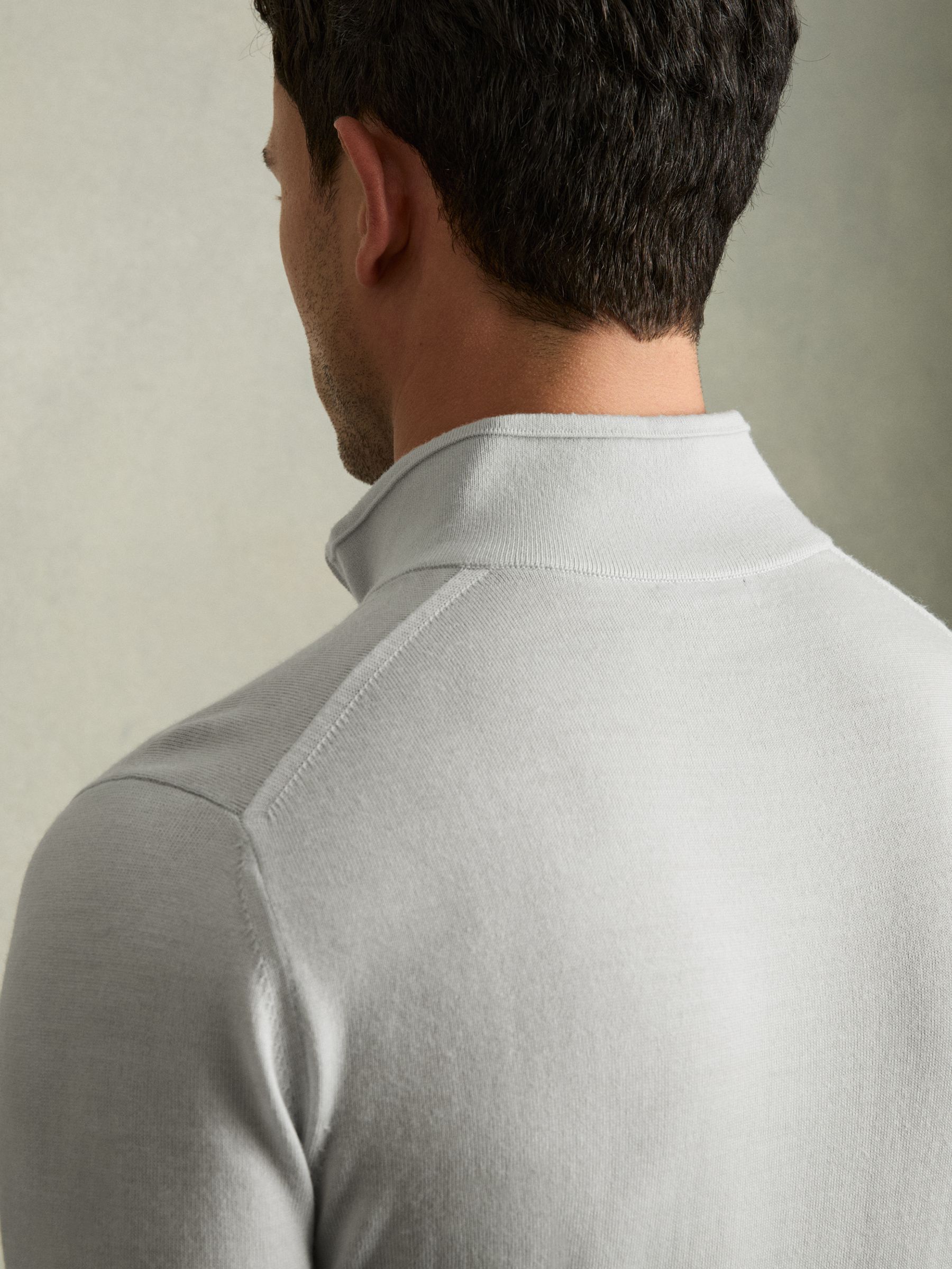 Merino Wool Half-Zip Funnel Neck Jumper in Iced Blue - Image 6 of 7