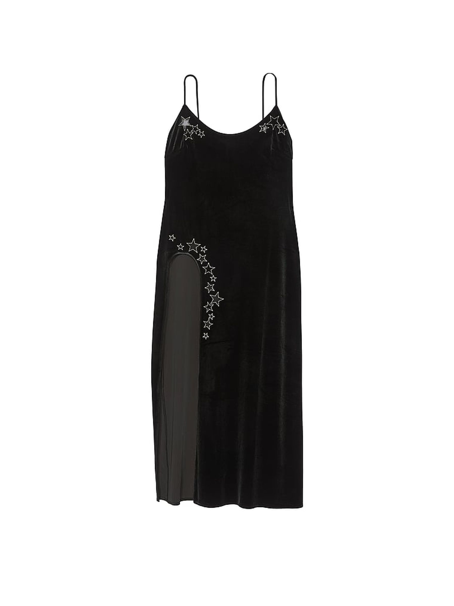 Black Star Embroidery Velvet Long Slip Dress - Image 3 of 4