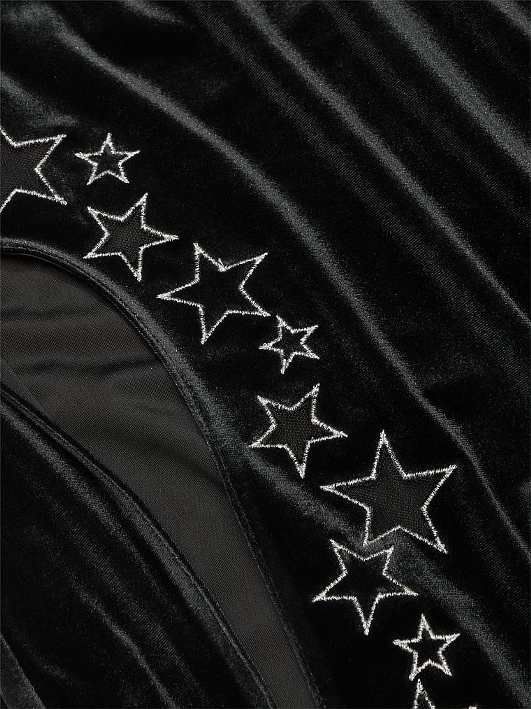 Black Star Embroidery Velvet Long Slip Dress - Image 4 of 4