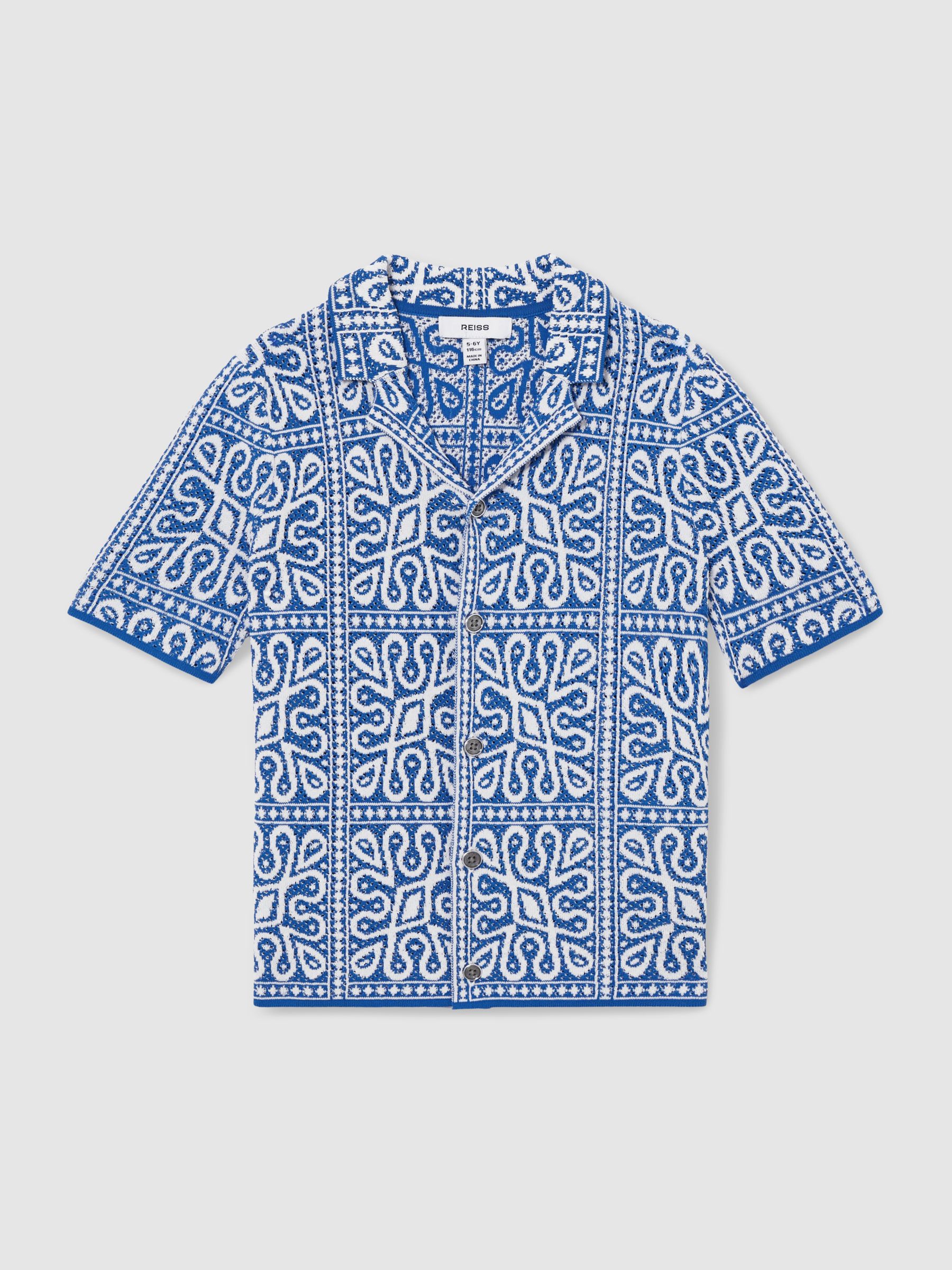3-9 yrs Tile Pattern Knit Shirt in Blue/White - Image 2 of 4
