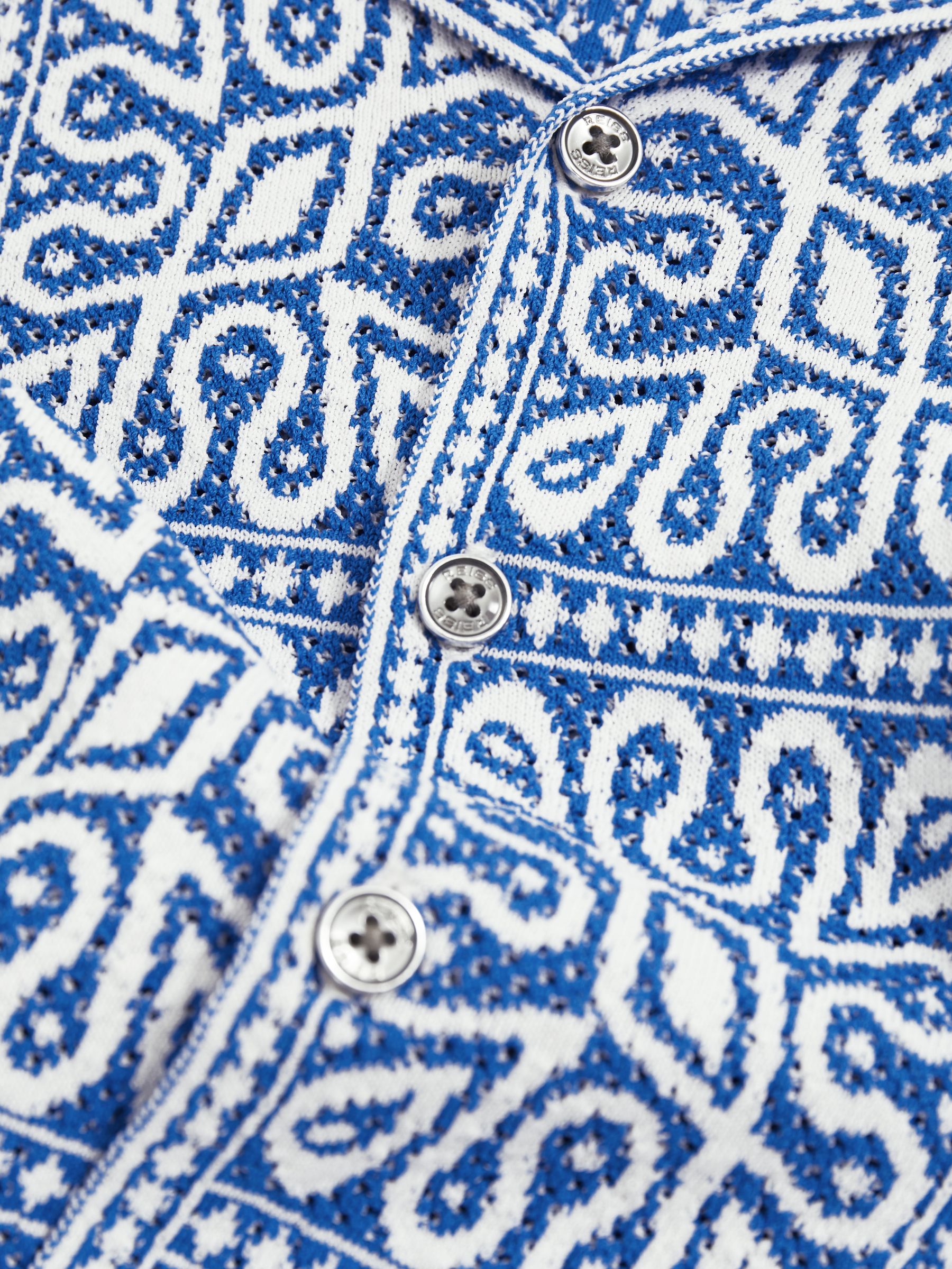 3-9 yrs Tile Pattern Knit Shirt in Blue/White - Image 4 of 4