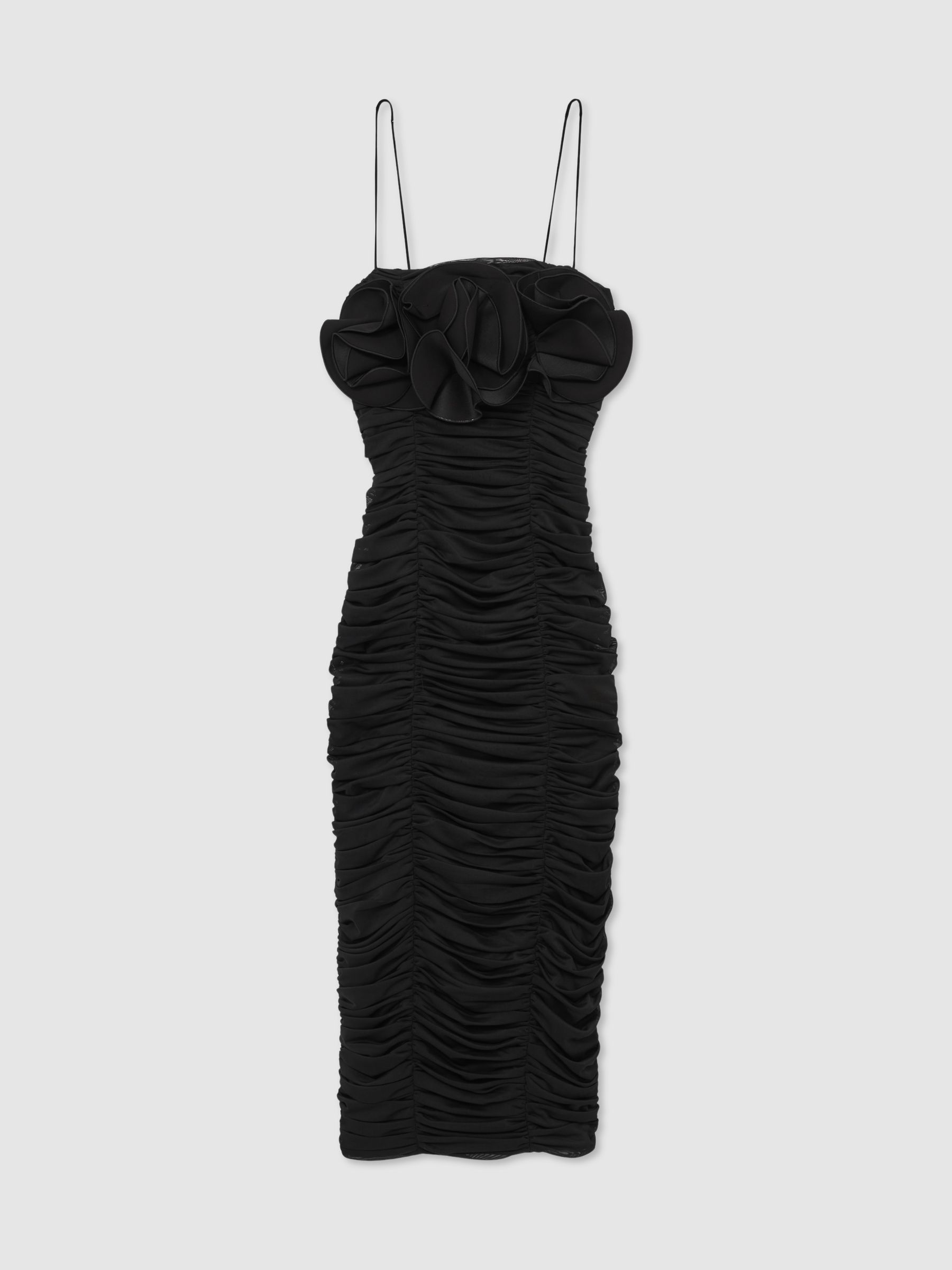 Acler Gathered Midi Black Dress with Rosettes in Black - Image 2 of 5