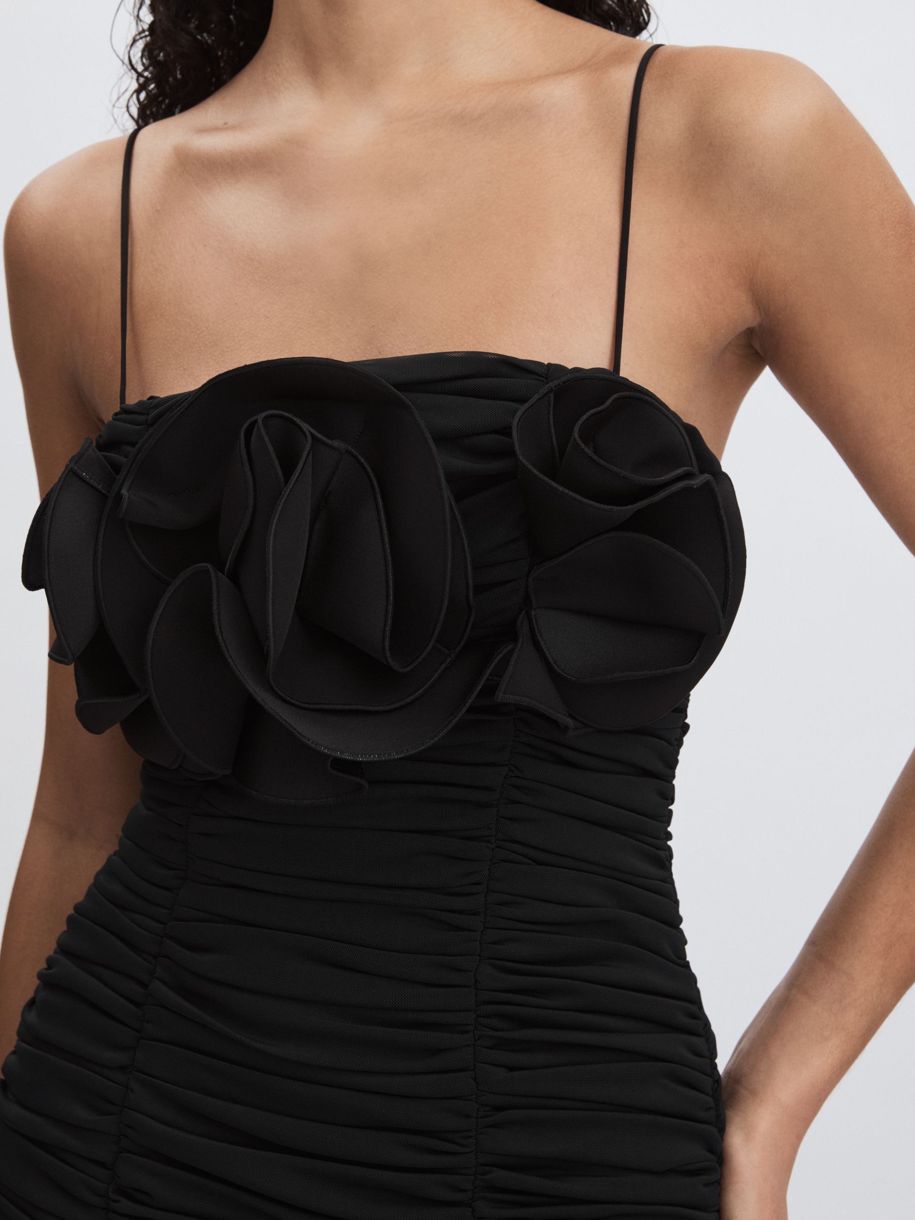 Acler Gathered Midi Black Dress with Rosettes in Black - Image 3 of 5