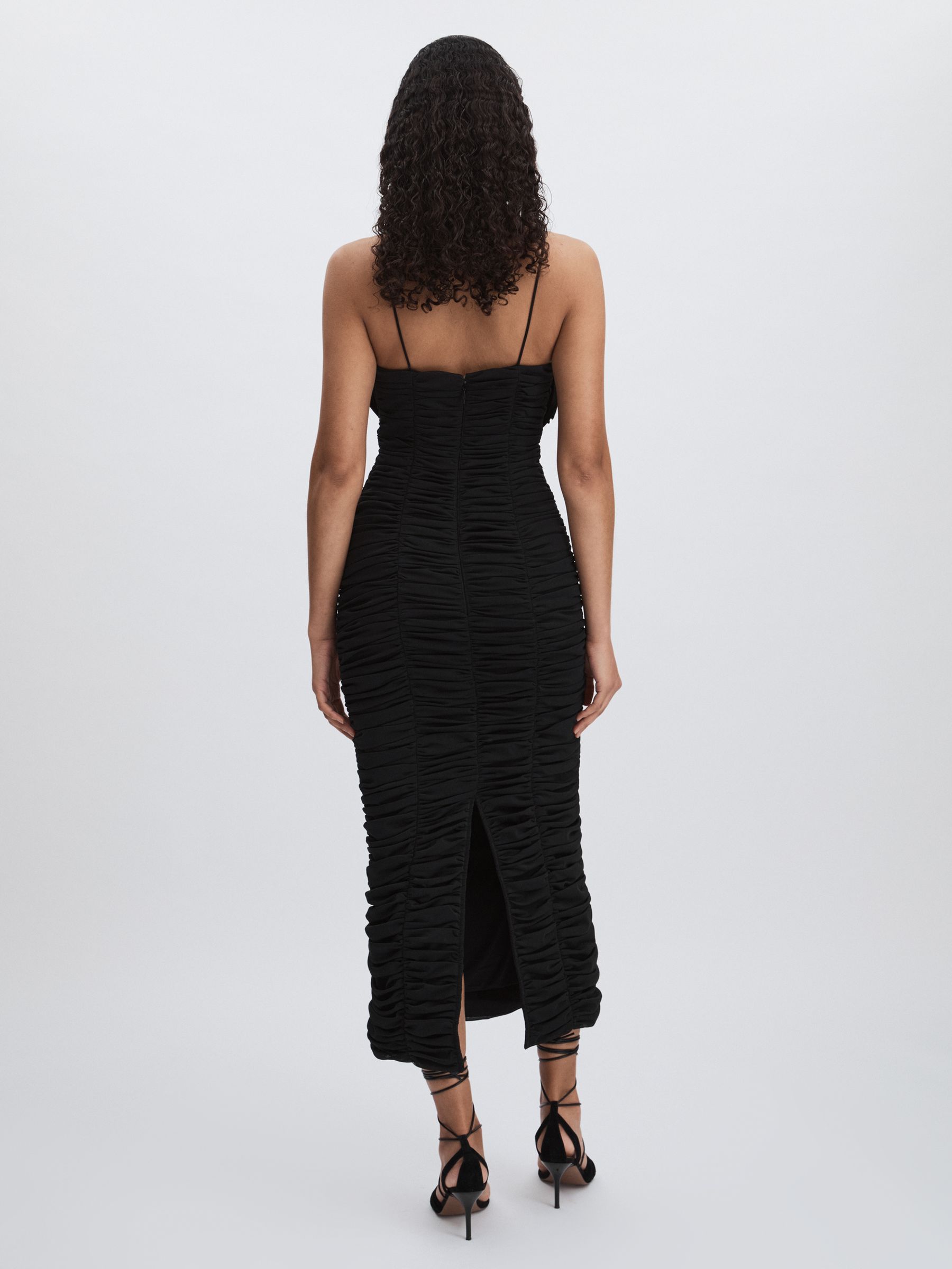 Acler Gathered Midi Black Dress with Rosettes in Black - Image 4 of 5