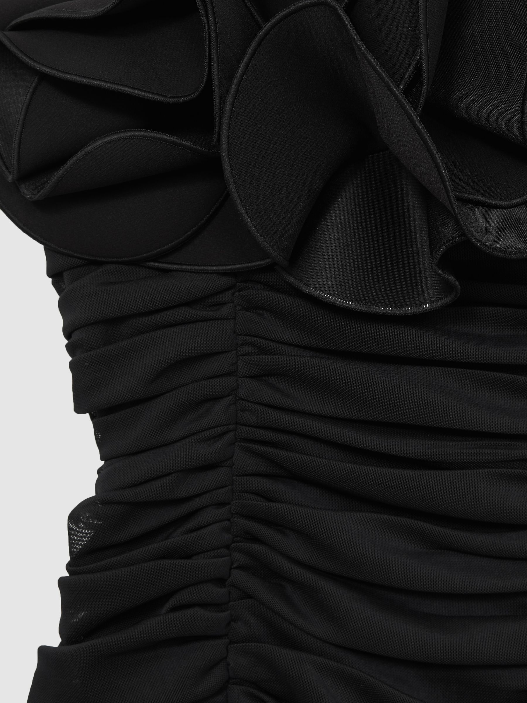 Acler Gathered Midi Black Dress with Rosettes in Black - Image 5 of 5