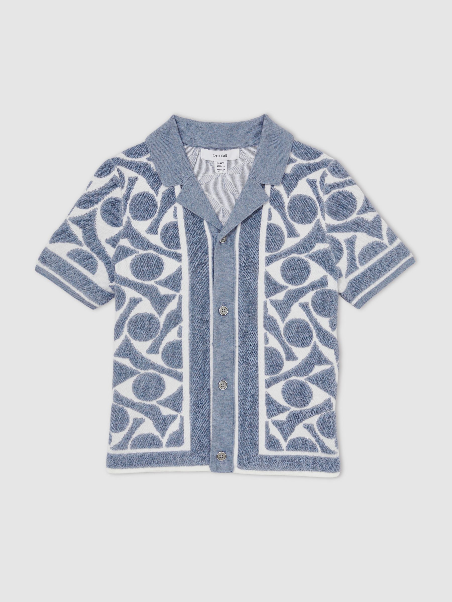 9-13 yrs Abstract-Pattern Towelling Shirt in Soft Blue/White - Image 2 of 4