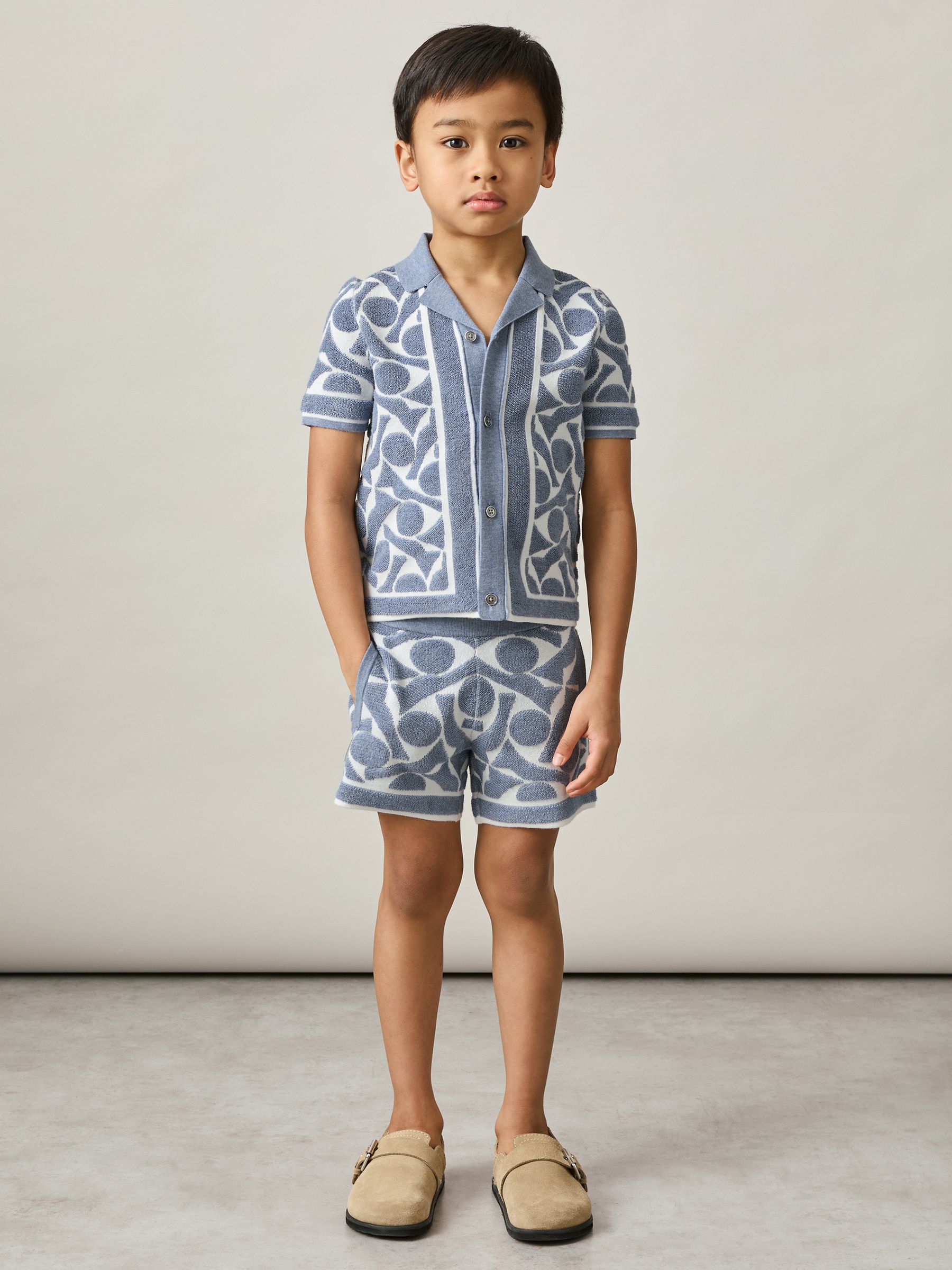 9-13 yrs Abstract-Pattern Towelling Shirt in Soft Blue/White - Image 3 of 4