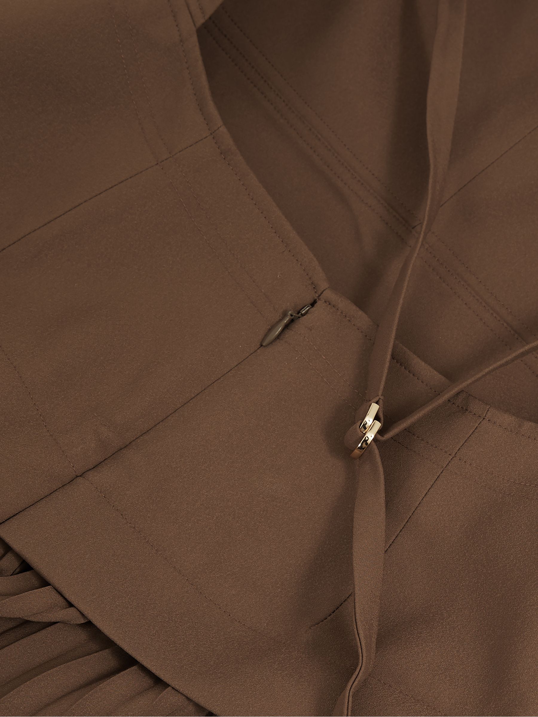 Acler Linen Blend Pleated Midi Brown Dress in Brown - Image 6 of 6