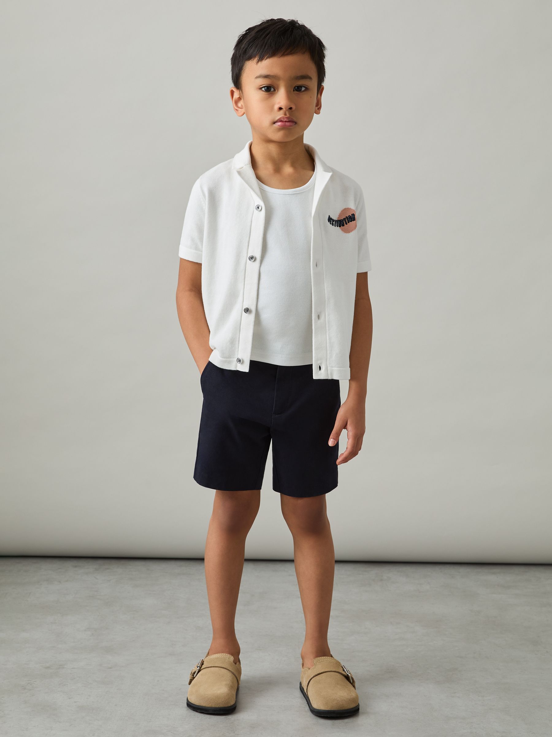 9-13 yrs Cotton Destination Embroidery Knit Shirt in Off White - Image 1 of 4 9-13 yrs Cotton Destination Embroidery Knit Shirt in Off White - Image 1 of 4