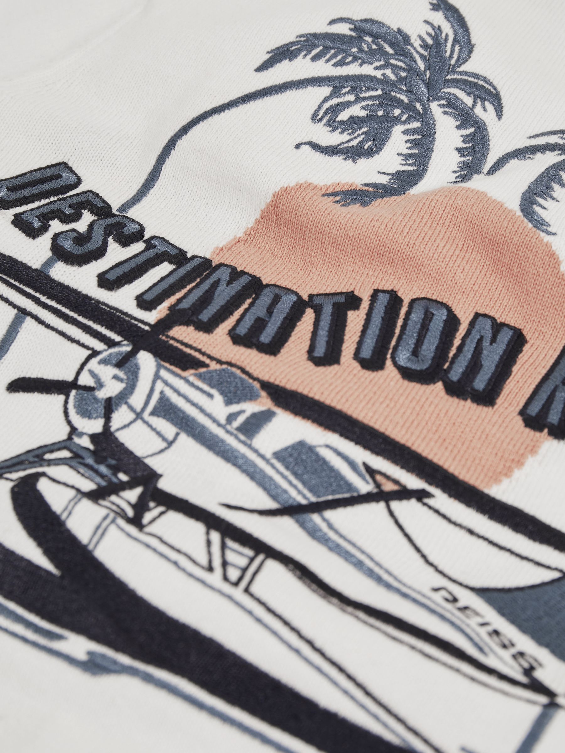 9-13 yrs Cotton Destination Embroidery Knit Shirt in Off White - Image 4 of 4