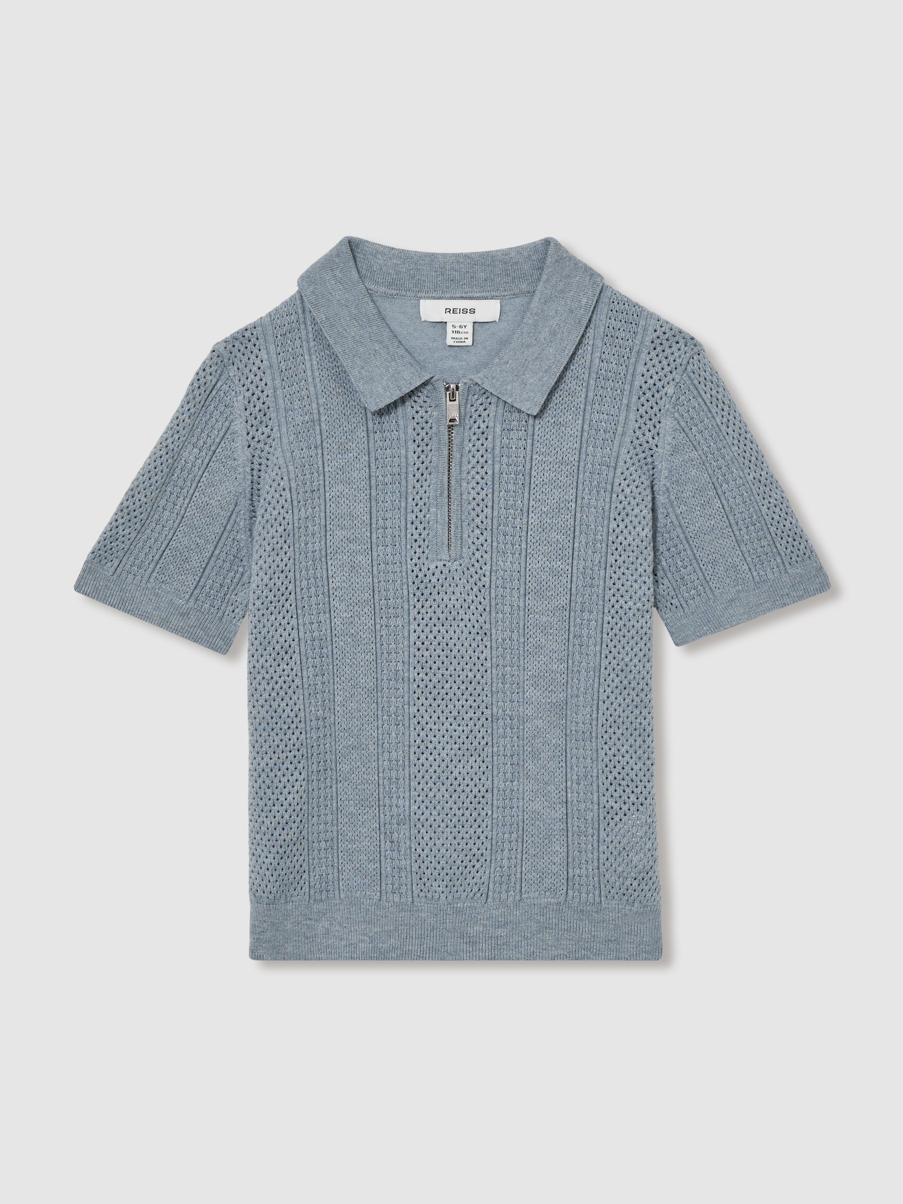 9-13 yrs Textured-Knit Half-Zip Polo Shirt in Airforce Blue - Image 2 of 4