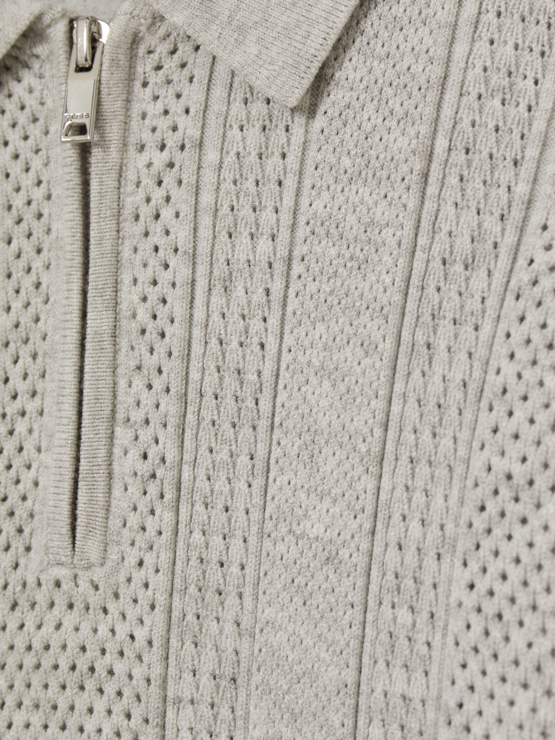 9-13 yrs Textured-Knit Half-Zip Polo Shirt in Grey Melange - Image 4 of 4