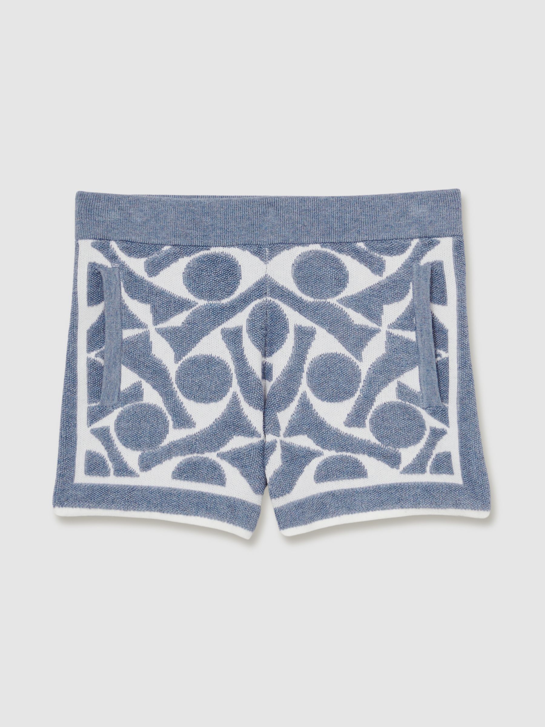 3-9 yrs Abstract-Pattern Towelling Shorts in Soft Blue/White - Image 2 of 4