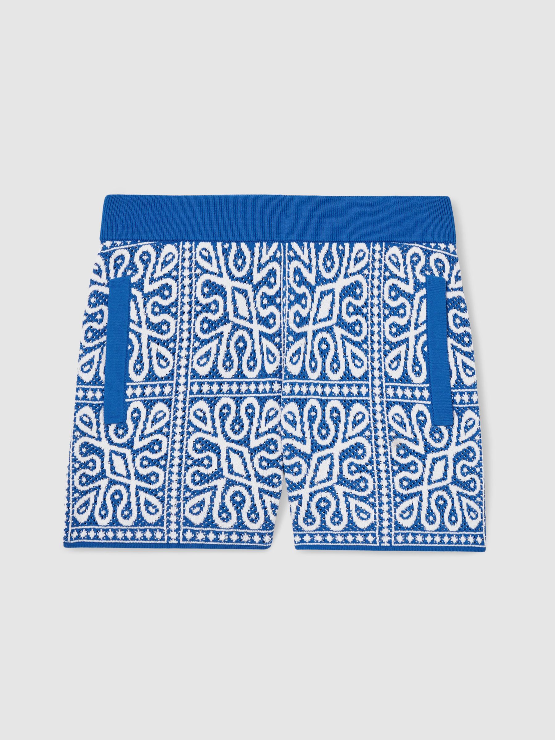 13-14 yrs Tile Pattern Knit Shorts in Blue/White - Image 1 of 4
