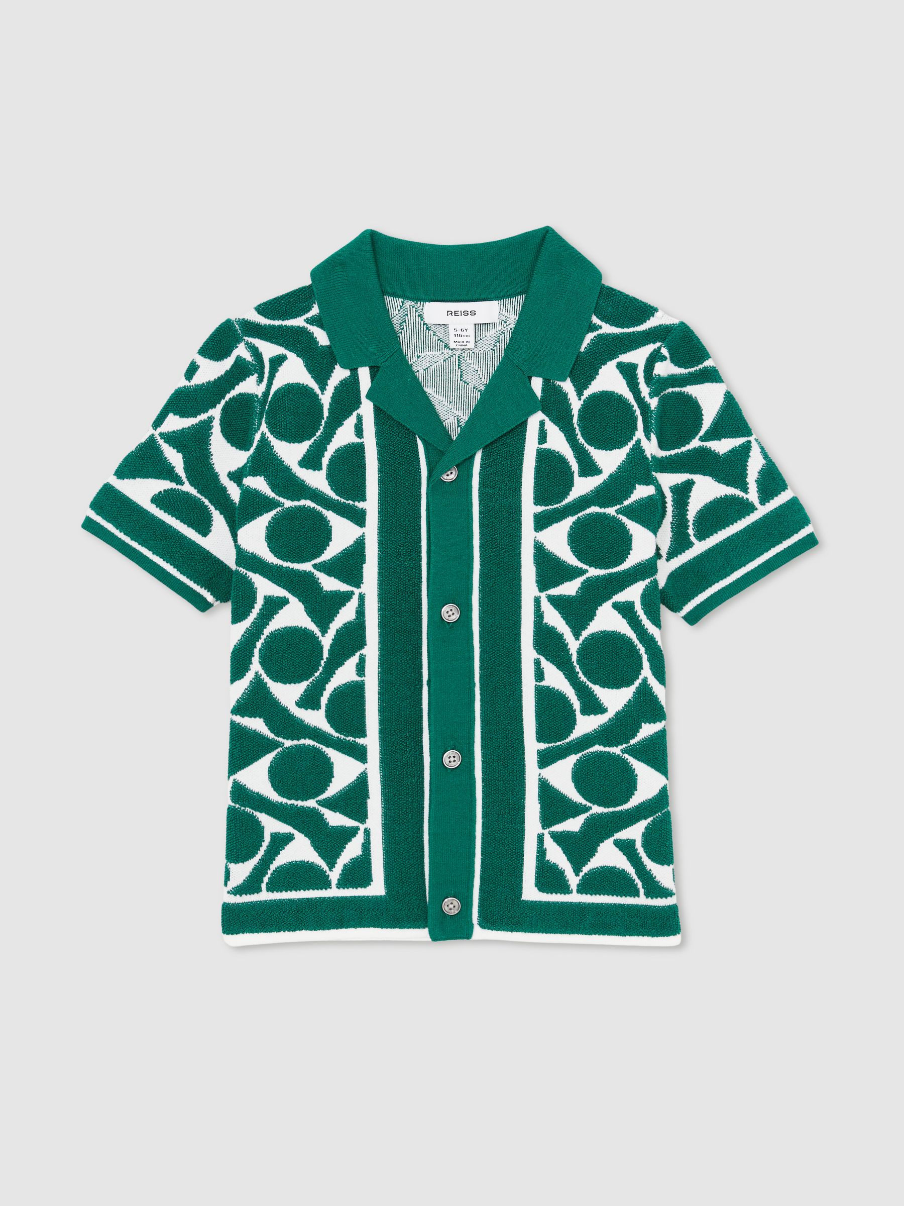 9-13 yrs Abstract-Pattern Towelling Shirt in Green/White - Image 2 of 5