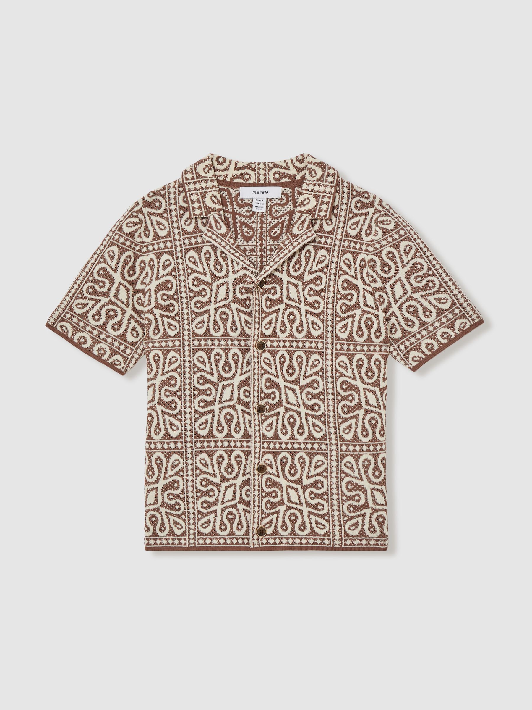 3-9 yrs Tile Pattern Knit Shirt in Brown/Off White - Image 2 of 4