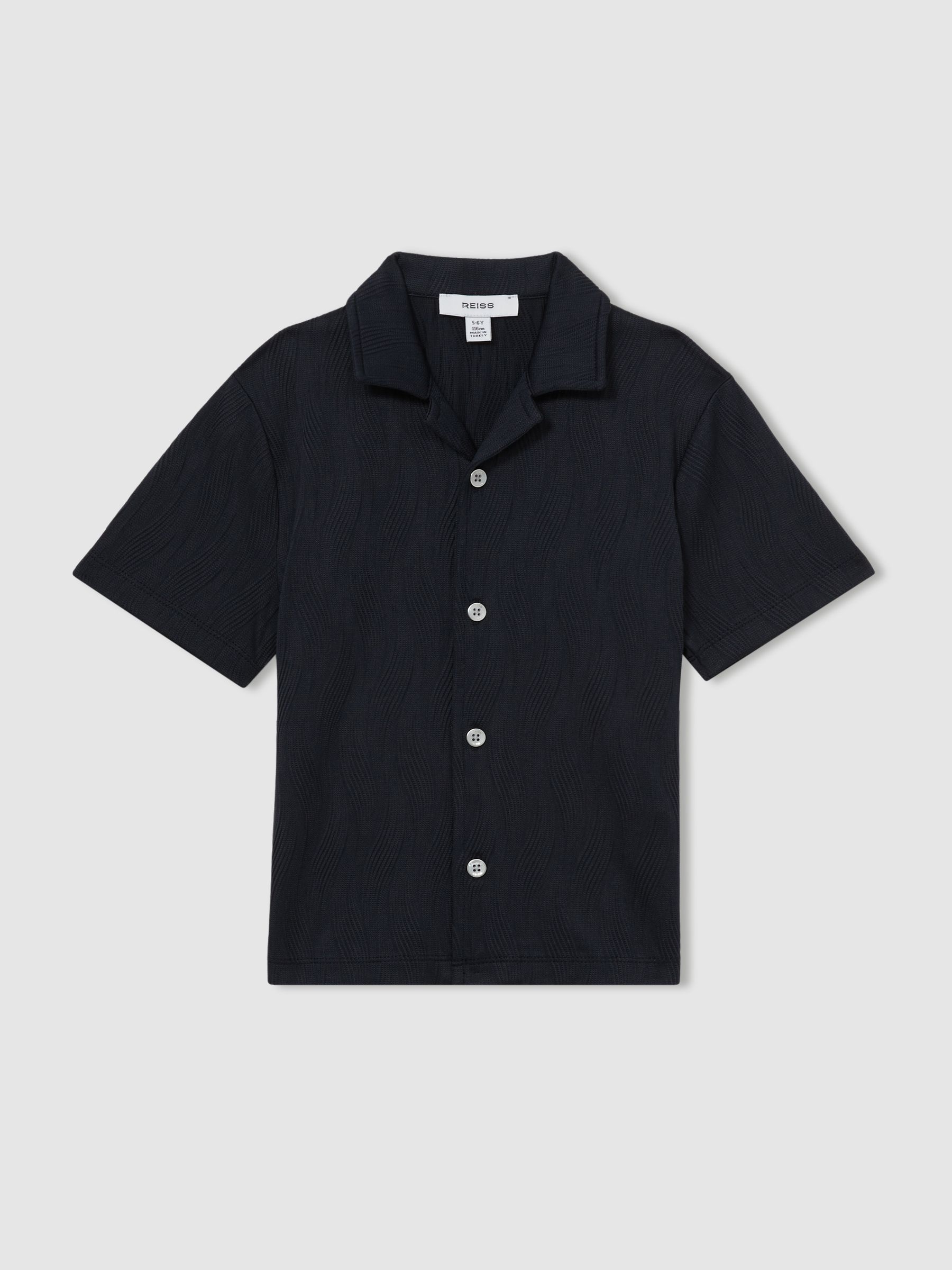 3-9 yrs Wave Jacquard Cuban Collar Shirt in Navy - Image 2 of 5
