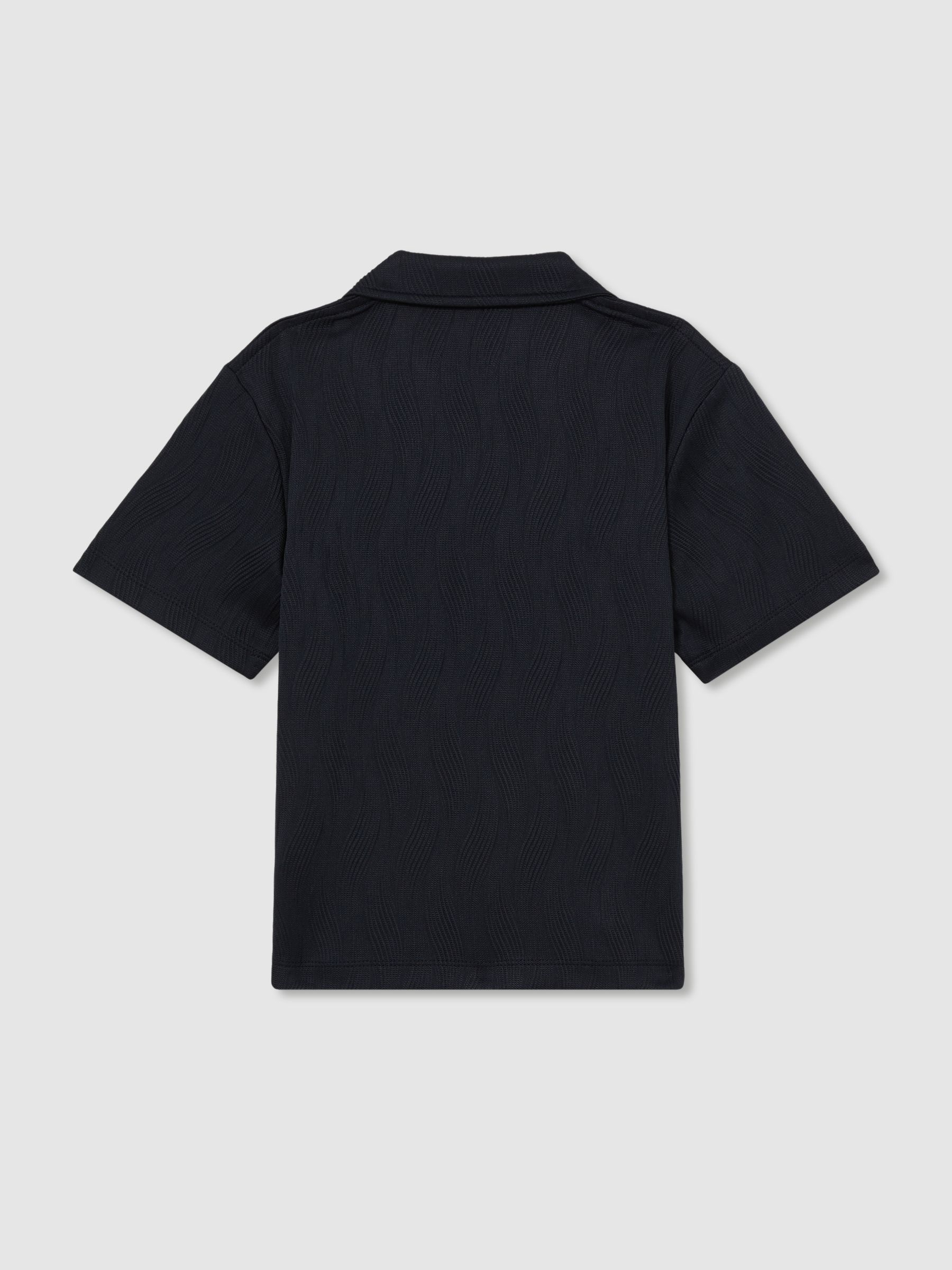 3-9 yrs Wave Jacquard Cuban Collar Shirt in Navy - Image 4 of 5