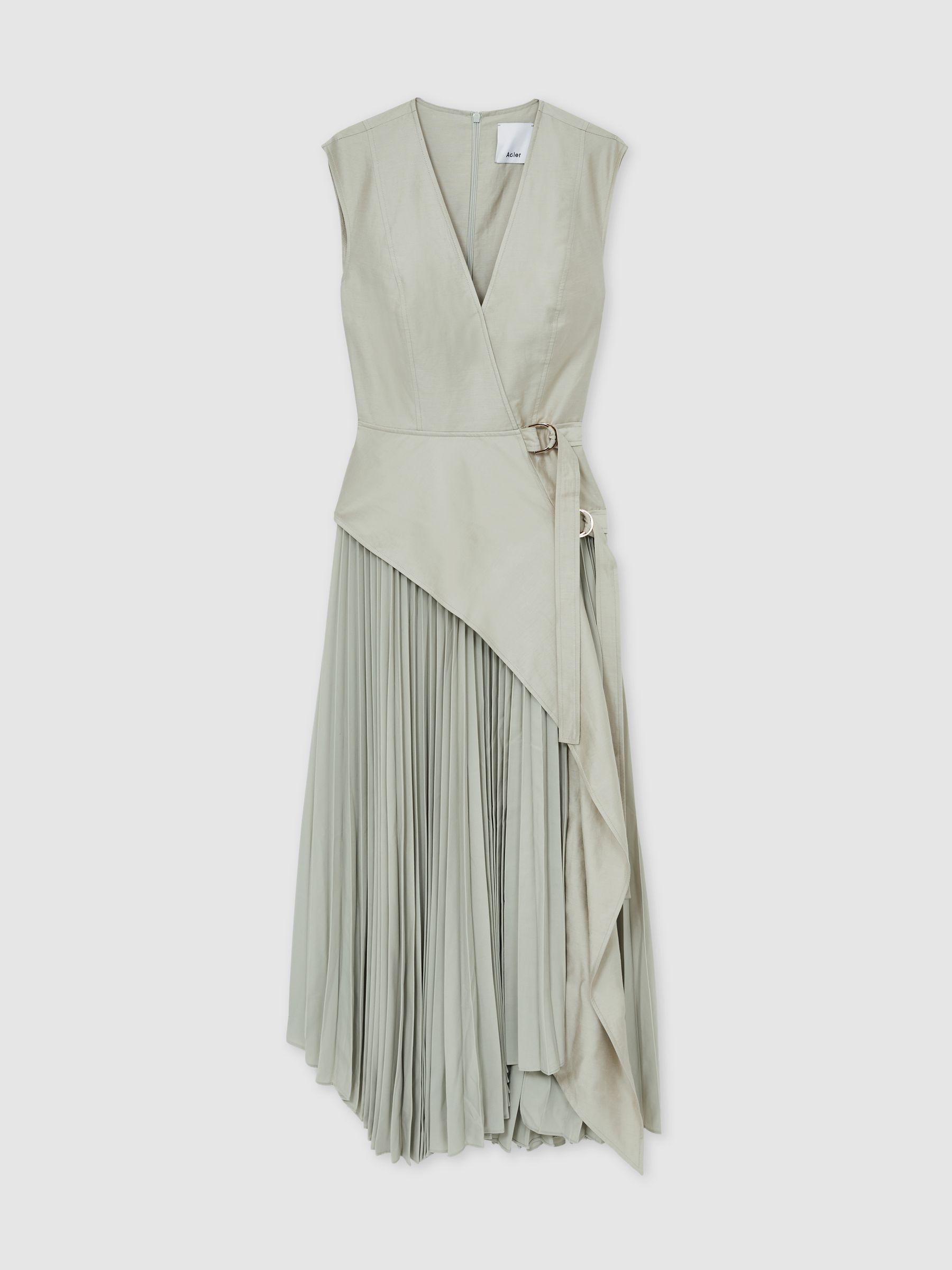 Acler Ellenbrook Wrap Maxi Stone Grey Dress with Pleated Skirt in Stone Grey - Image 2 of 6
