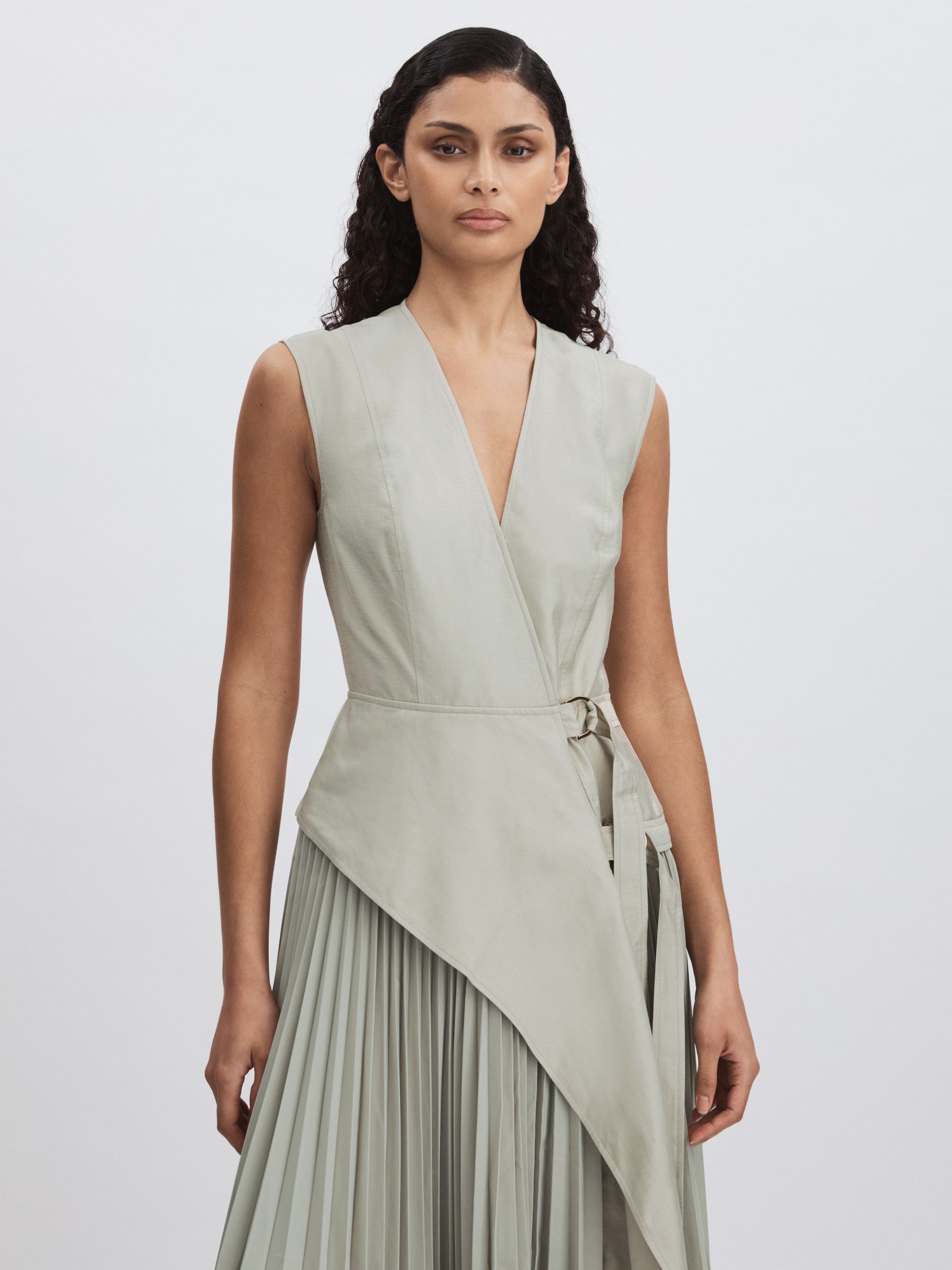 Acler Ellenbrook Wrap Maxi Stone Grey Dress with Pleated Skirt in Stone Grey - Image 3 of 6