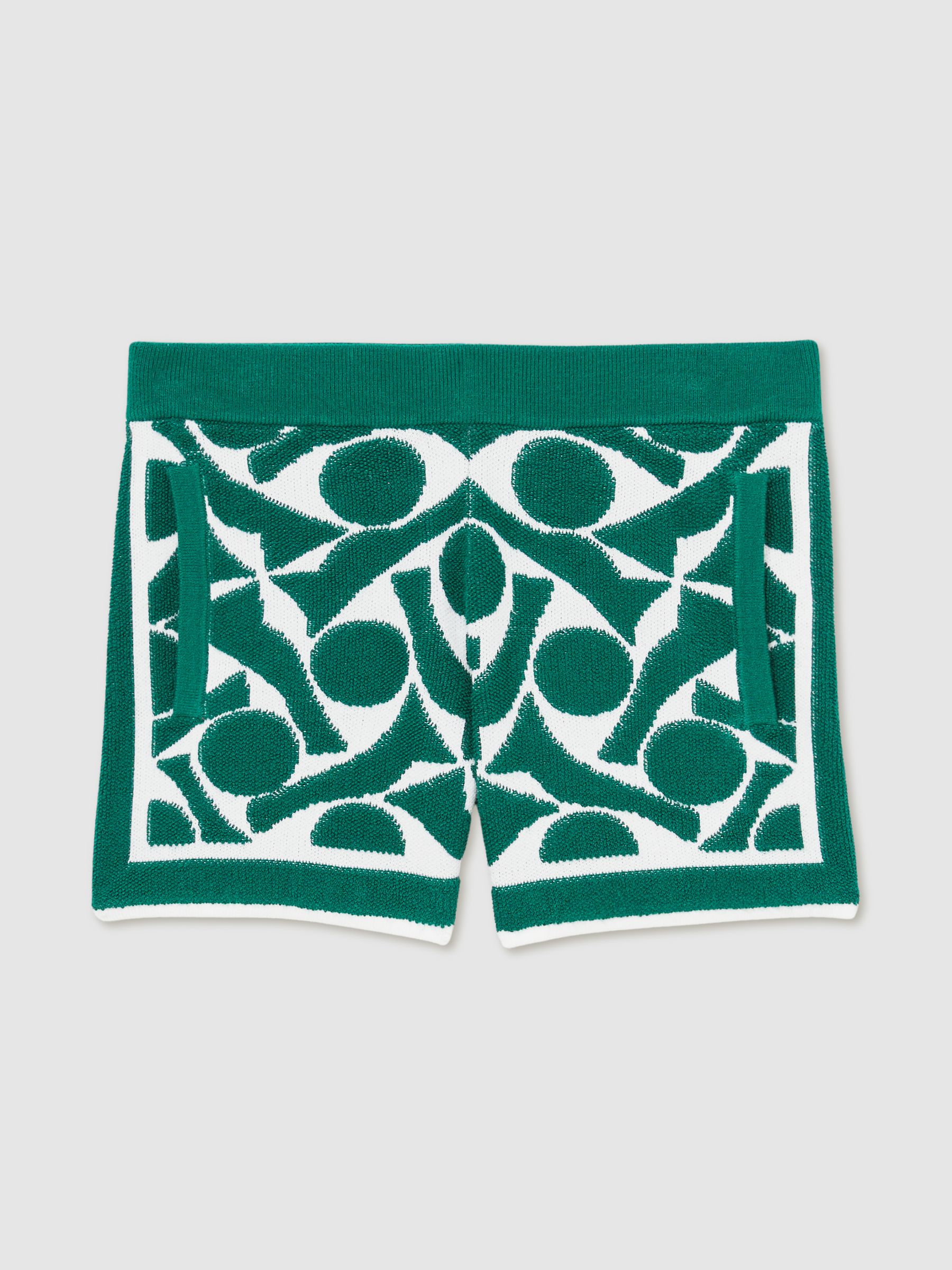3-9 yrs Abstract-Pattern Towelling Shorts in Green/White - Image 2 of 5