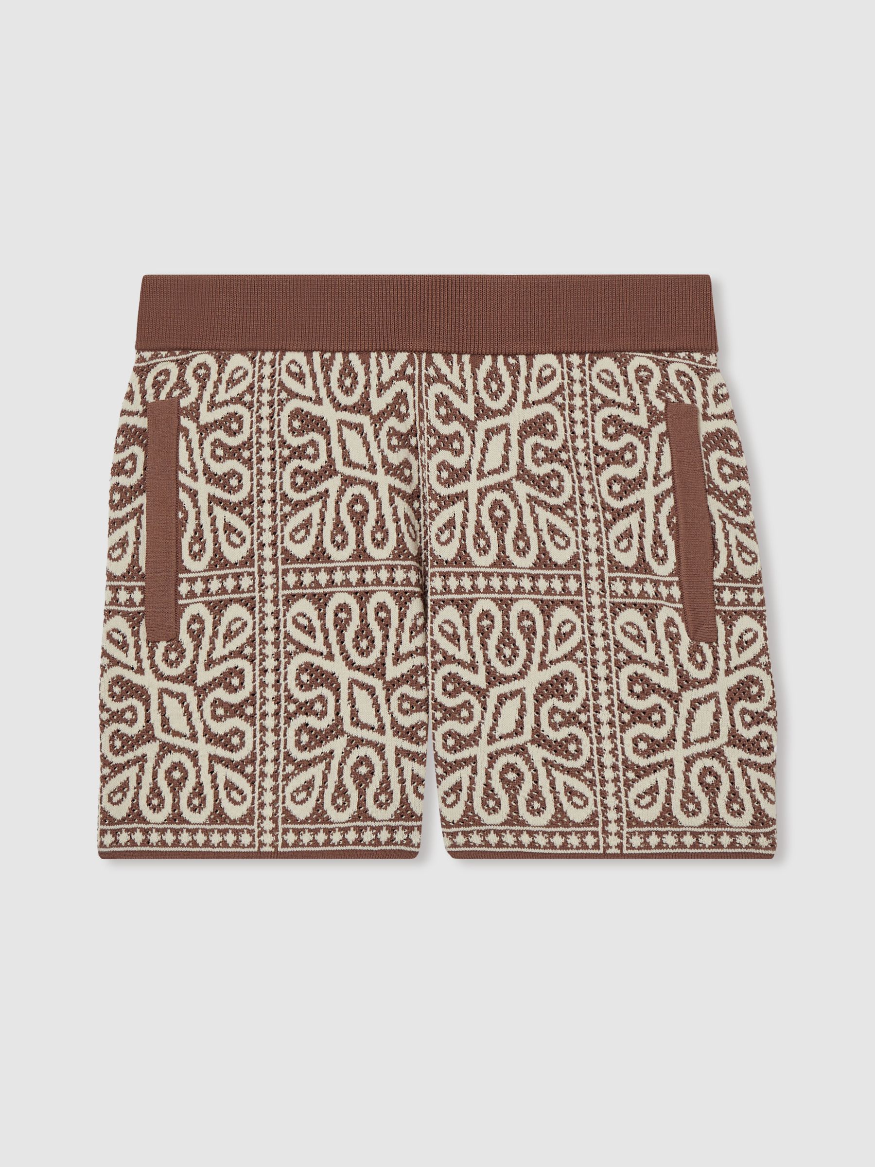 3-9 yrs Tile Pattern Knit Shorts in Brown/Off White - Image 2 of 4