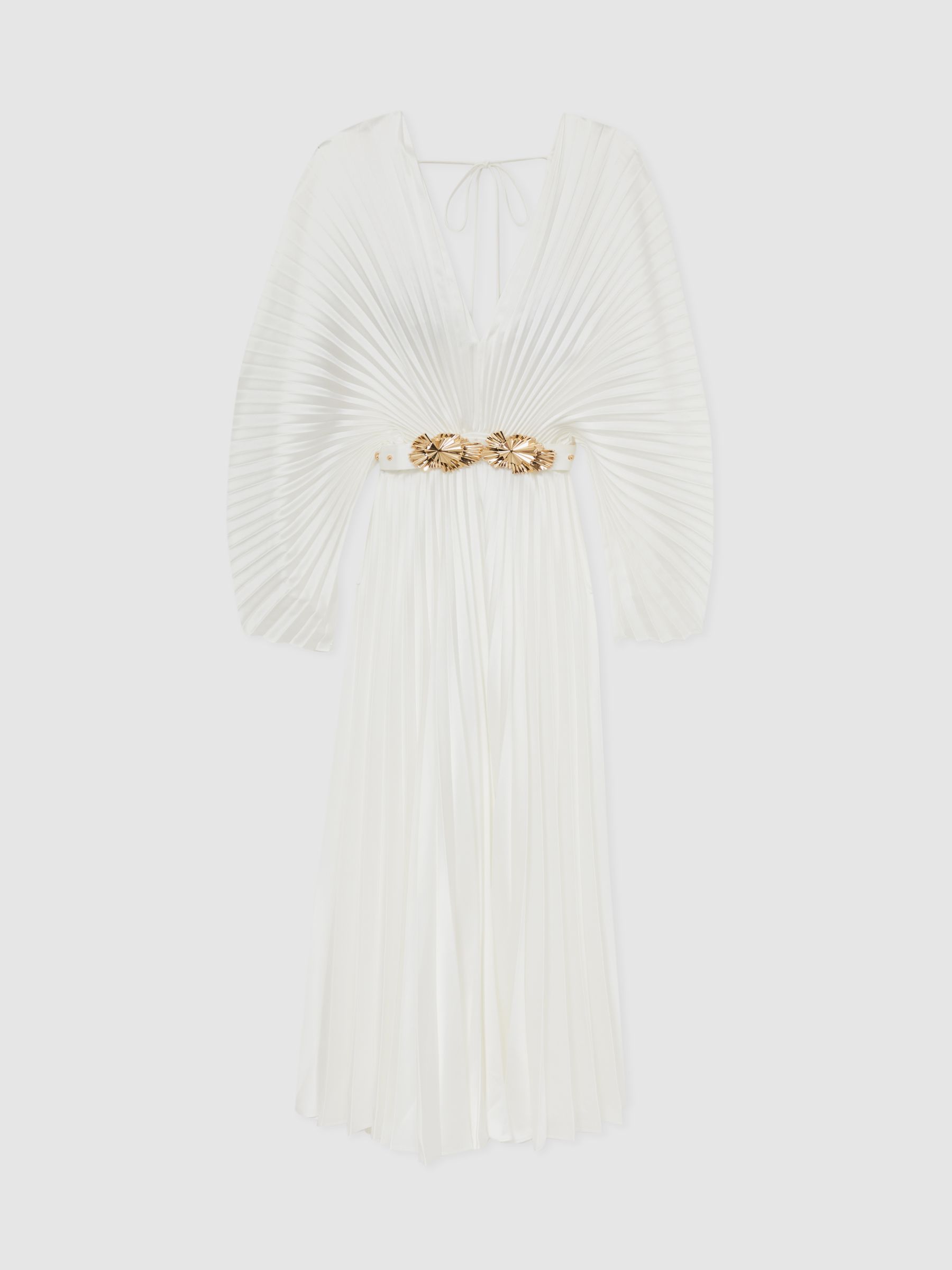 Wonastow Pleated Maxi Dress with Belt in Cream - Image 2 of 6
