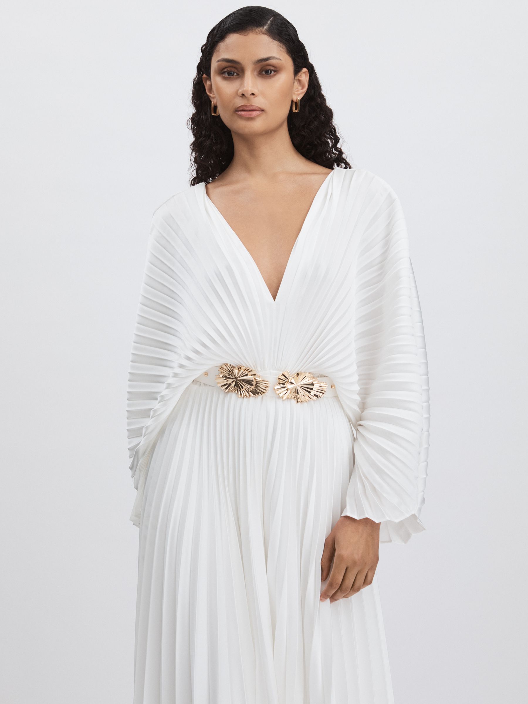Wonastow Pleated Maxi Dress with Belt in Cream - Image 3 of 6
