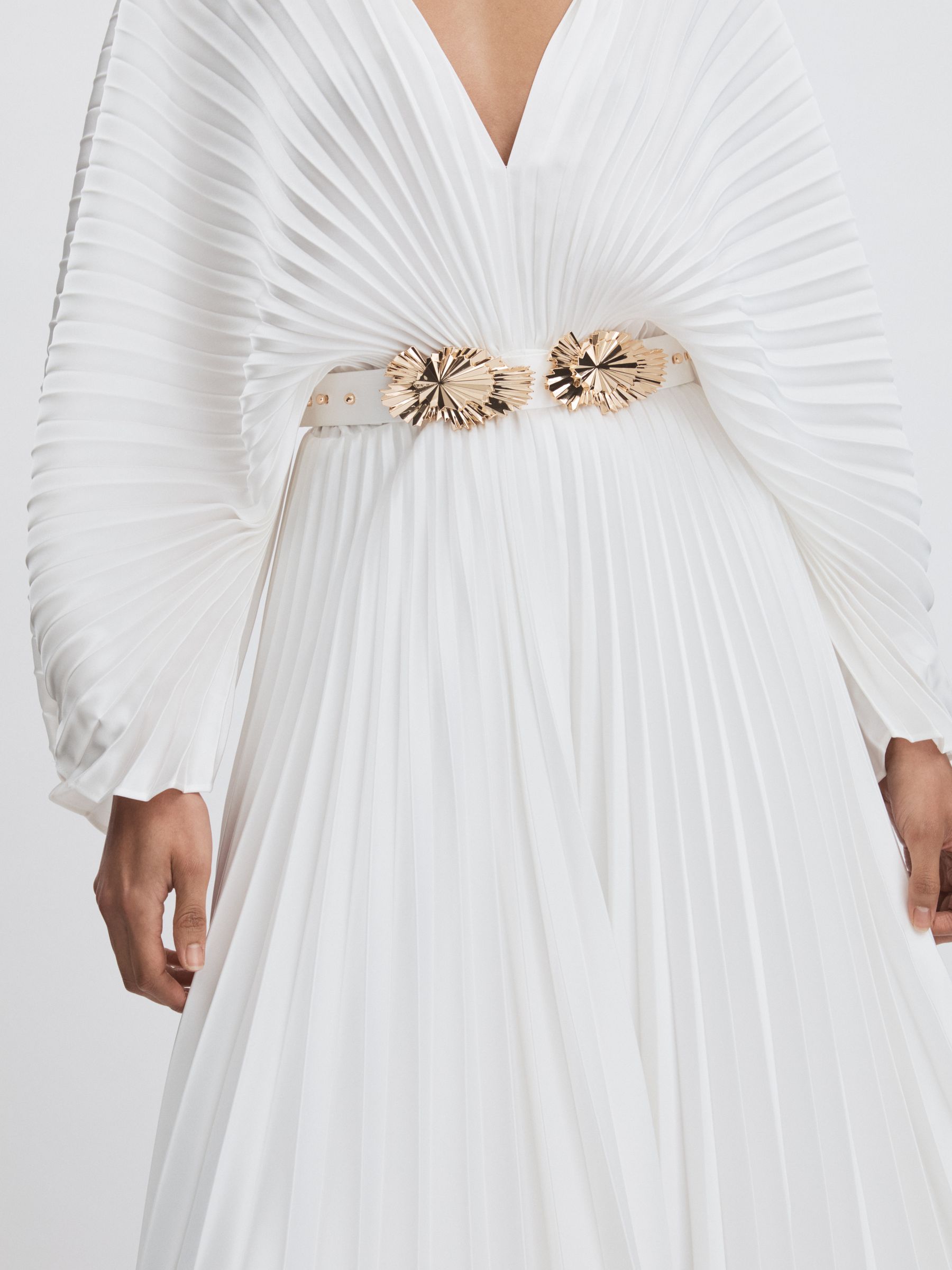 Wonastow Pleated Maxi Dress with Belt in Cream - Image 4 of 6