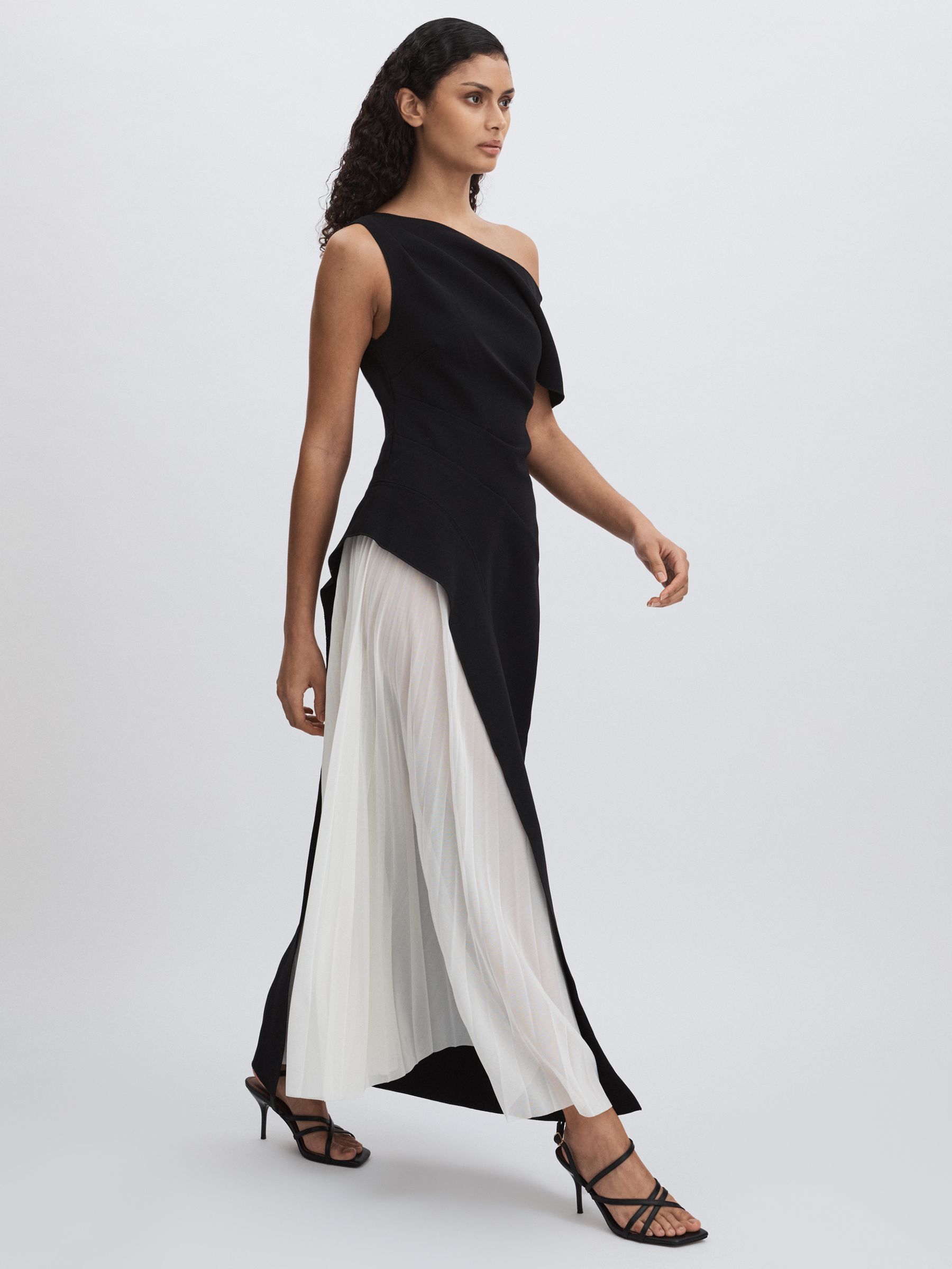 Sudden Midi Dress with Contrast Skirt in Black/Cream - Image 1 of 7