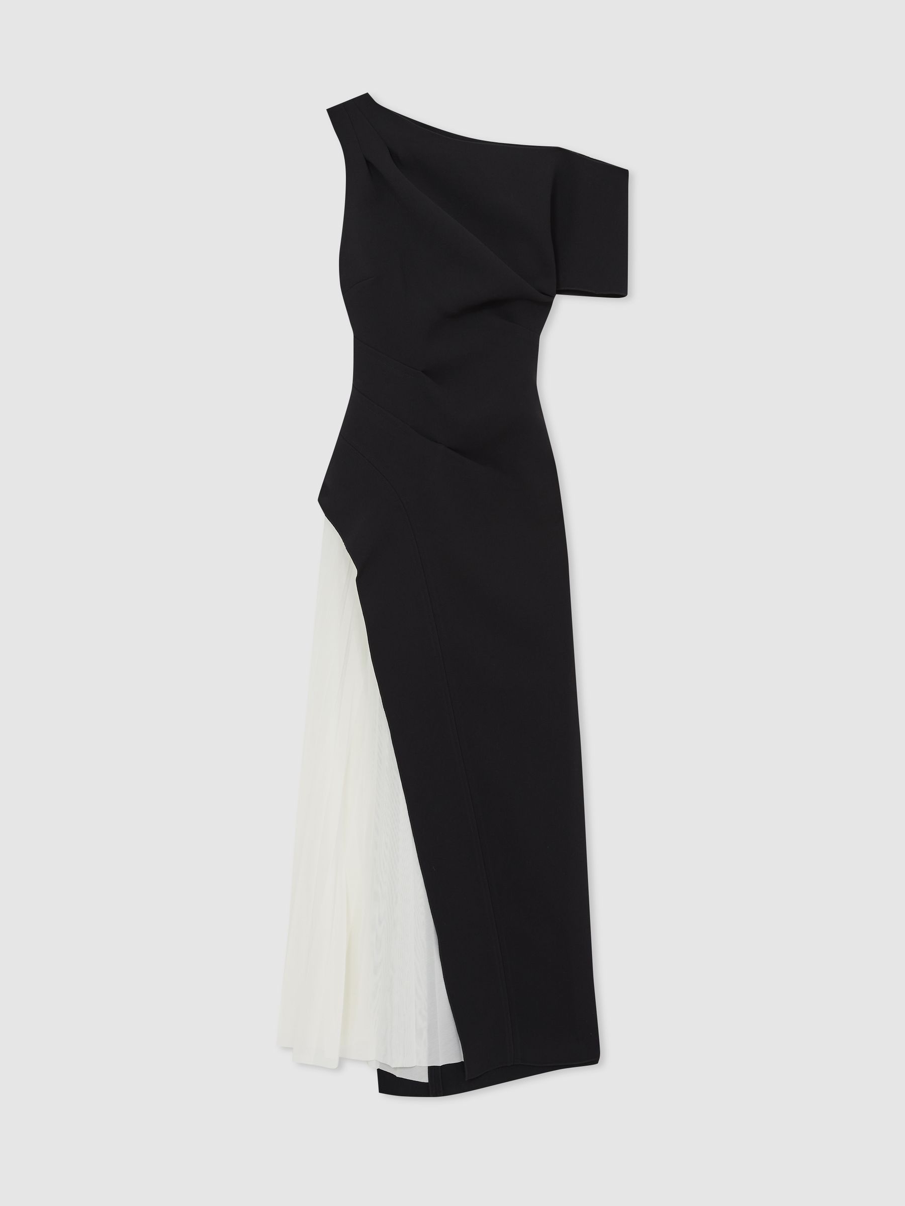 Sudden Midi Dress with Contrast Skirt in Black/Cream - Image 2 of 7