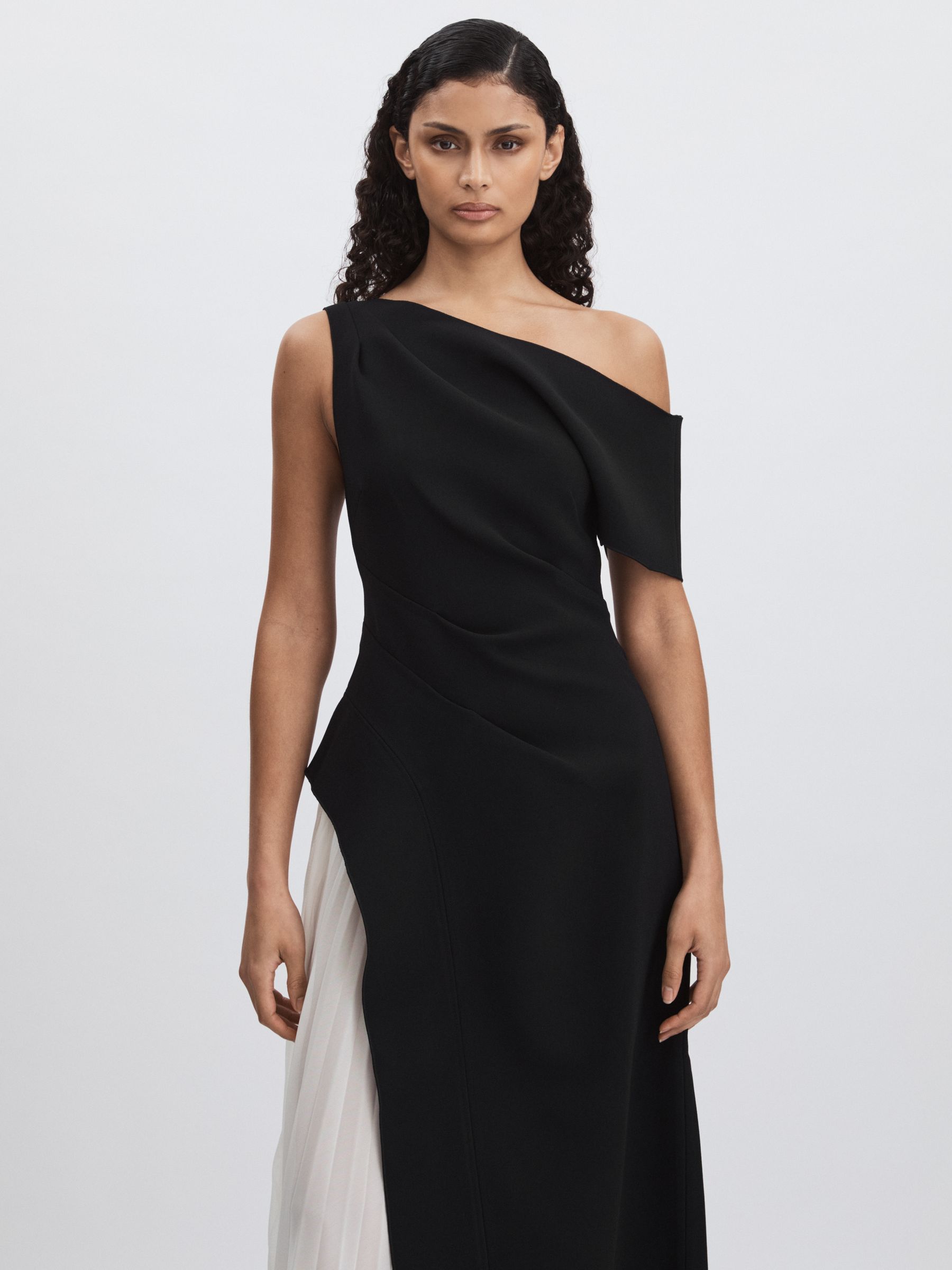 Sudden Midi Dress with Contrast Skirt in Black/Cream - Image 3 of 7