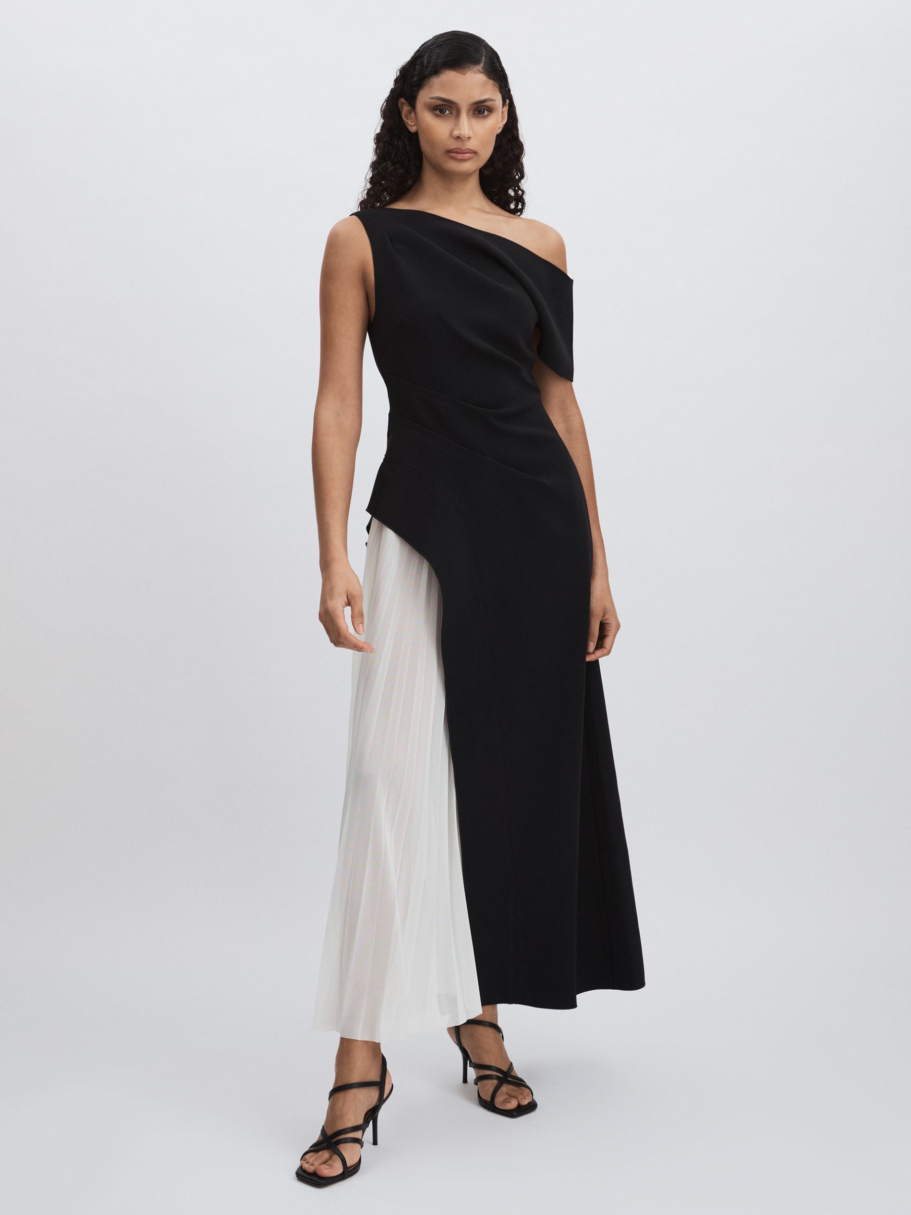 Sudden Midi Dress with Contrast Skirt in Black/Cream - Image 4 of 7