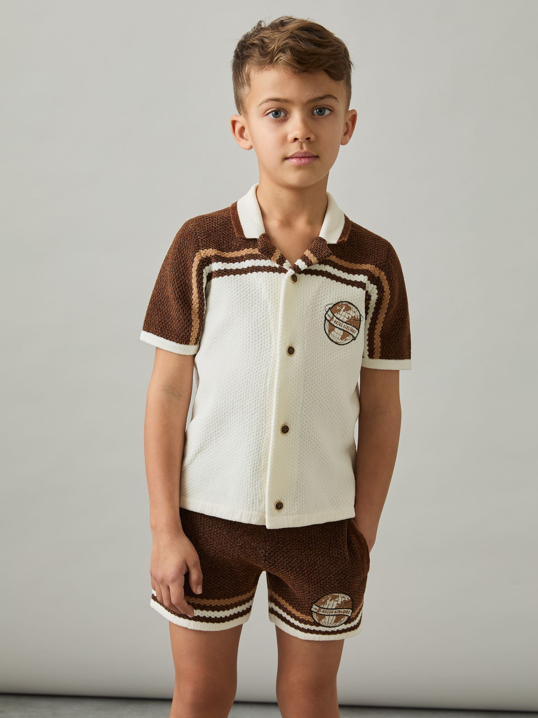 Chenille Airlines Embroidery Shirt in Brown/Taupe Brown/White - Image 3 of 5