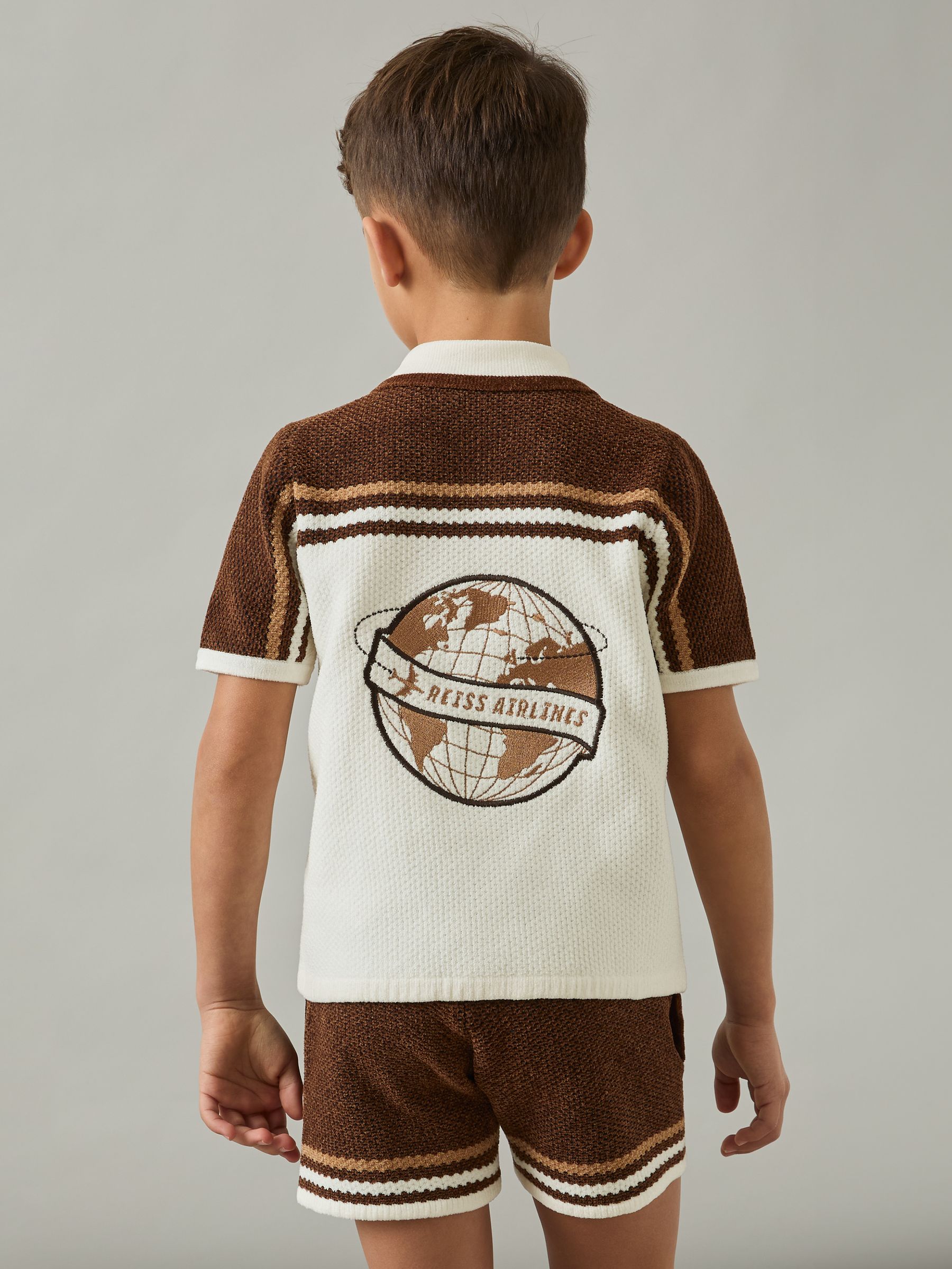 Chenille Airlines Embroidery Shirt in Brown/Taupe Brown/White - Image 4 of 5