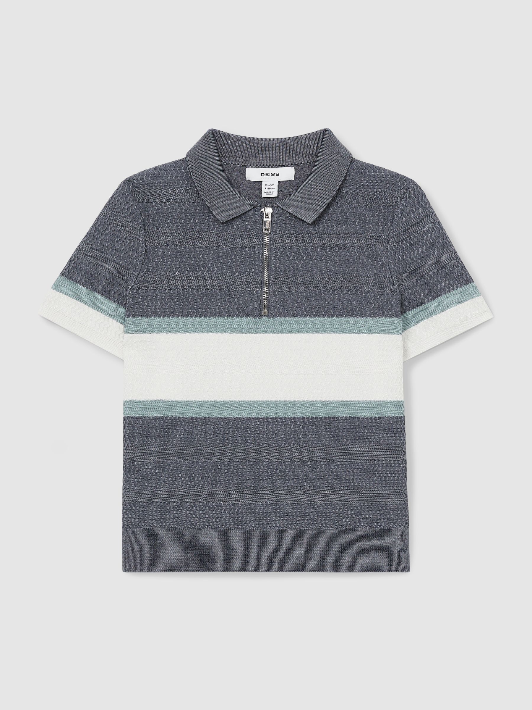 9-13 yrs Textured Colour-Block Polo Shirt in Airforce Blue - Image 2 of 4